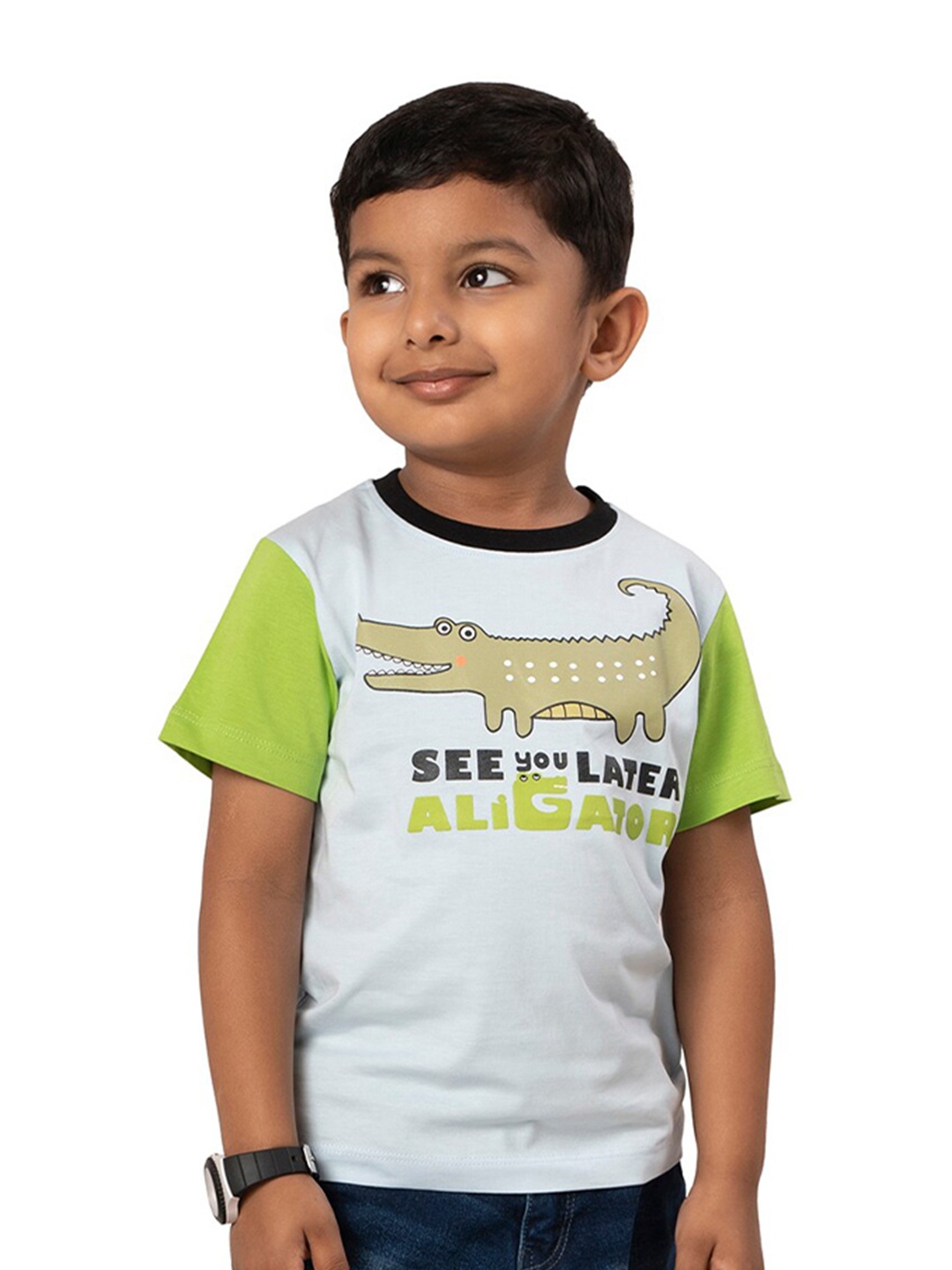

YOUMAA Boys Round Neck Typography Printed Regular Fit Pure Cotton T-shirt, Blue