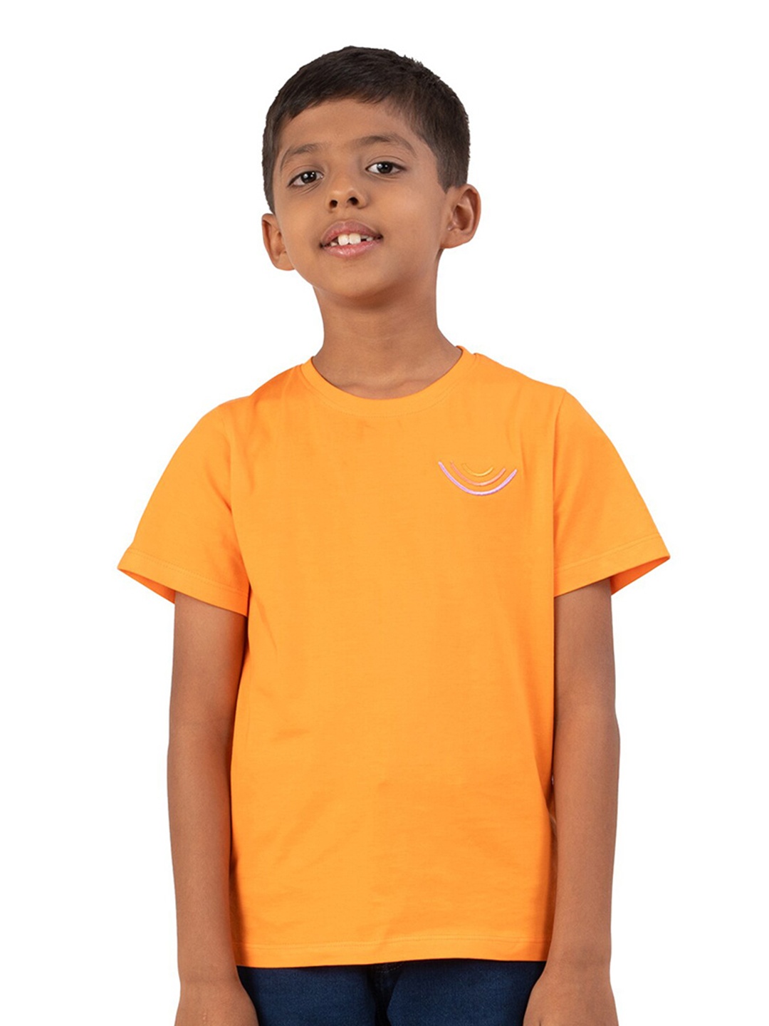 

YOUMAA Boys Round Neck Pure Cotton T-shirt, Orange