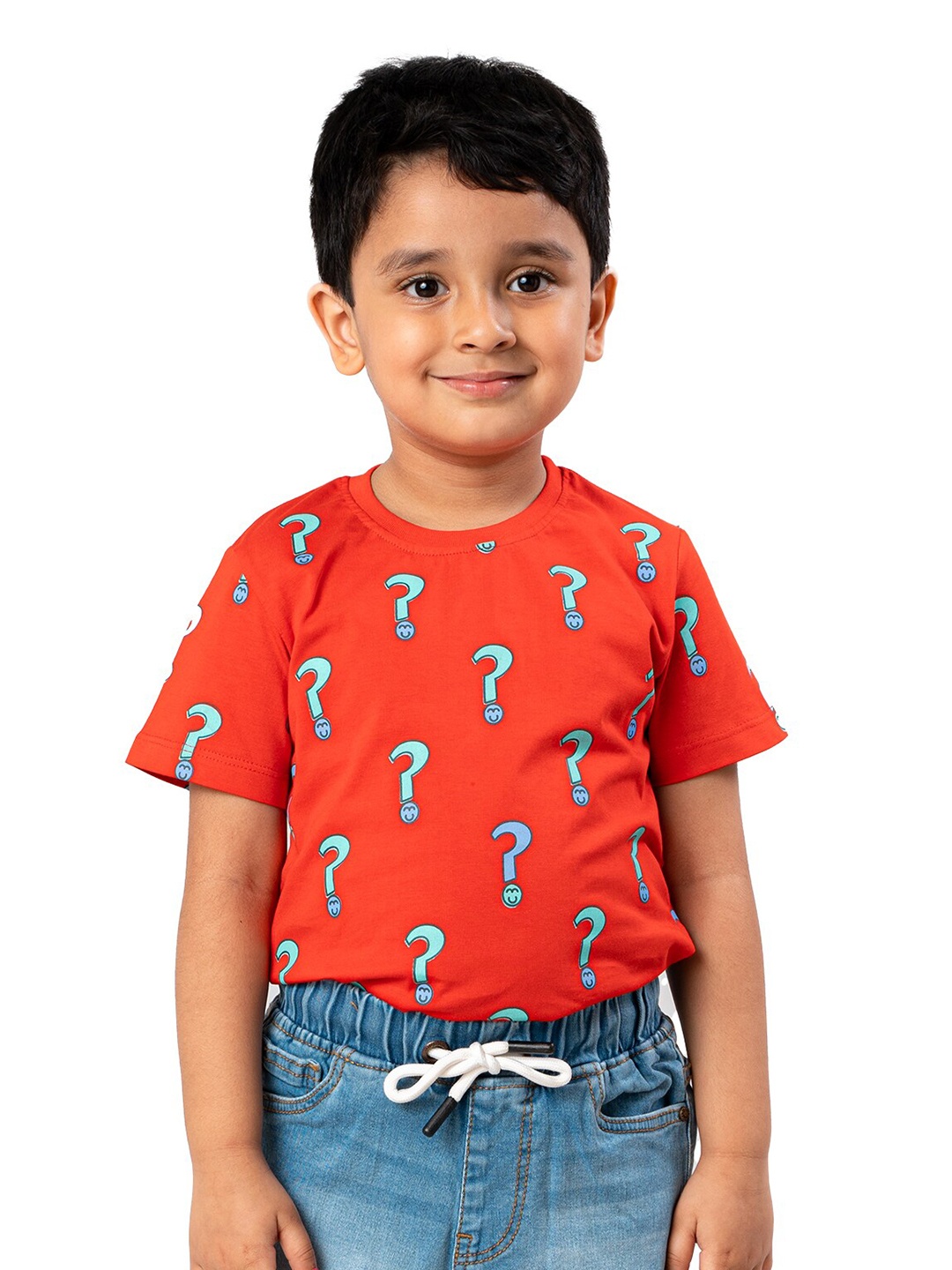 

YOUMAA Boys Conversational Printed Pure Cotton T-shirt, Red