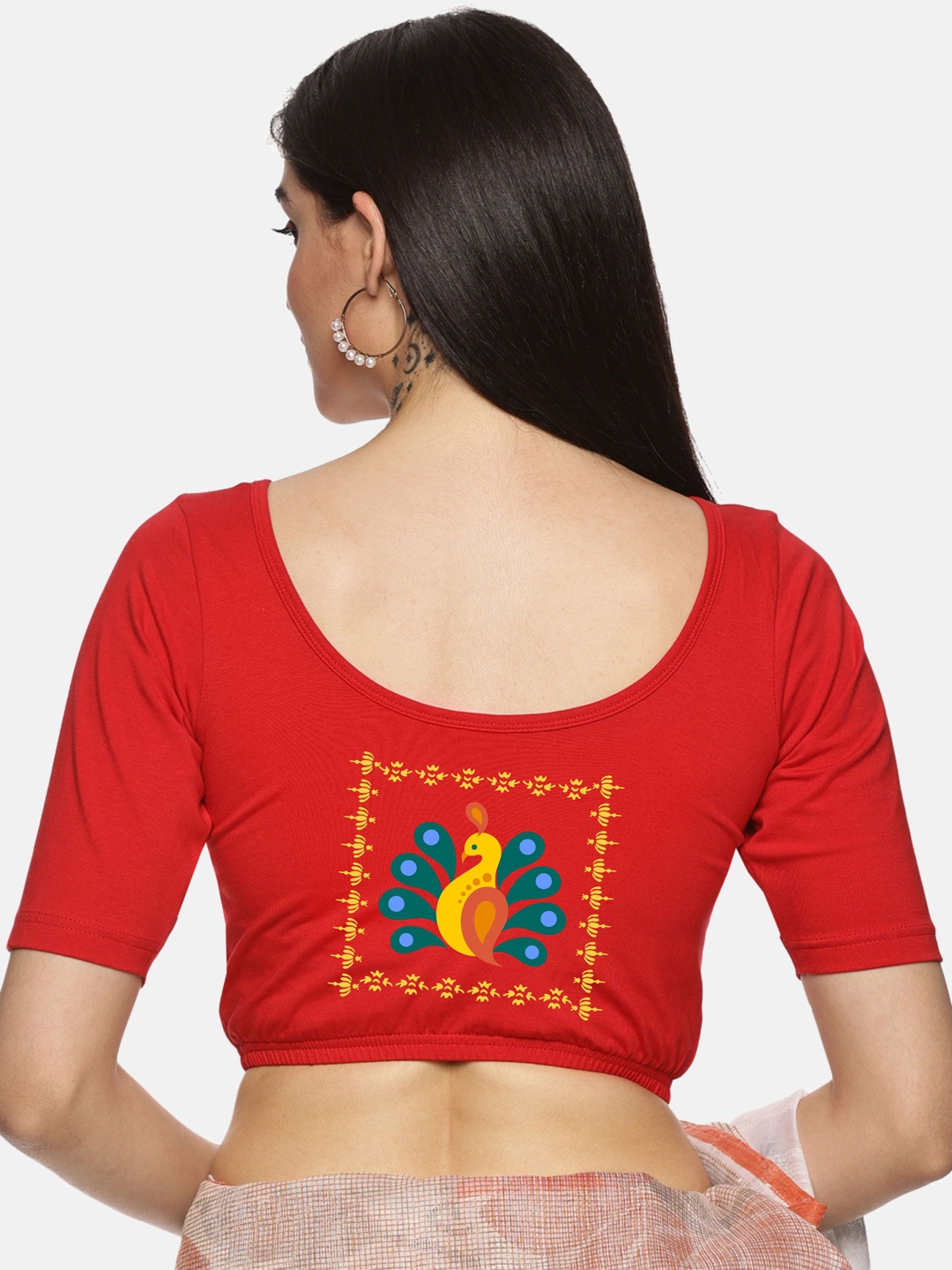 

NOT YET by us Printed Stretchable Saree Blouse, Red