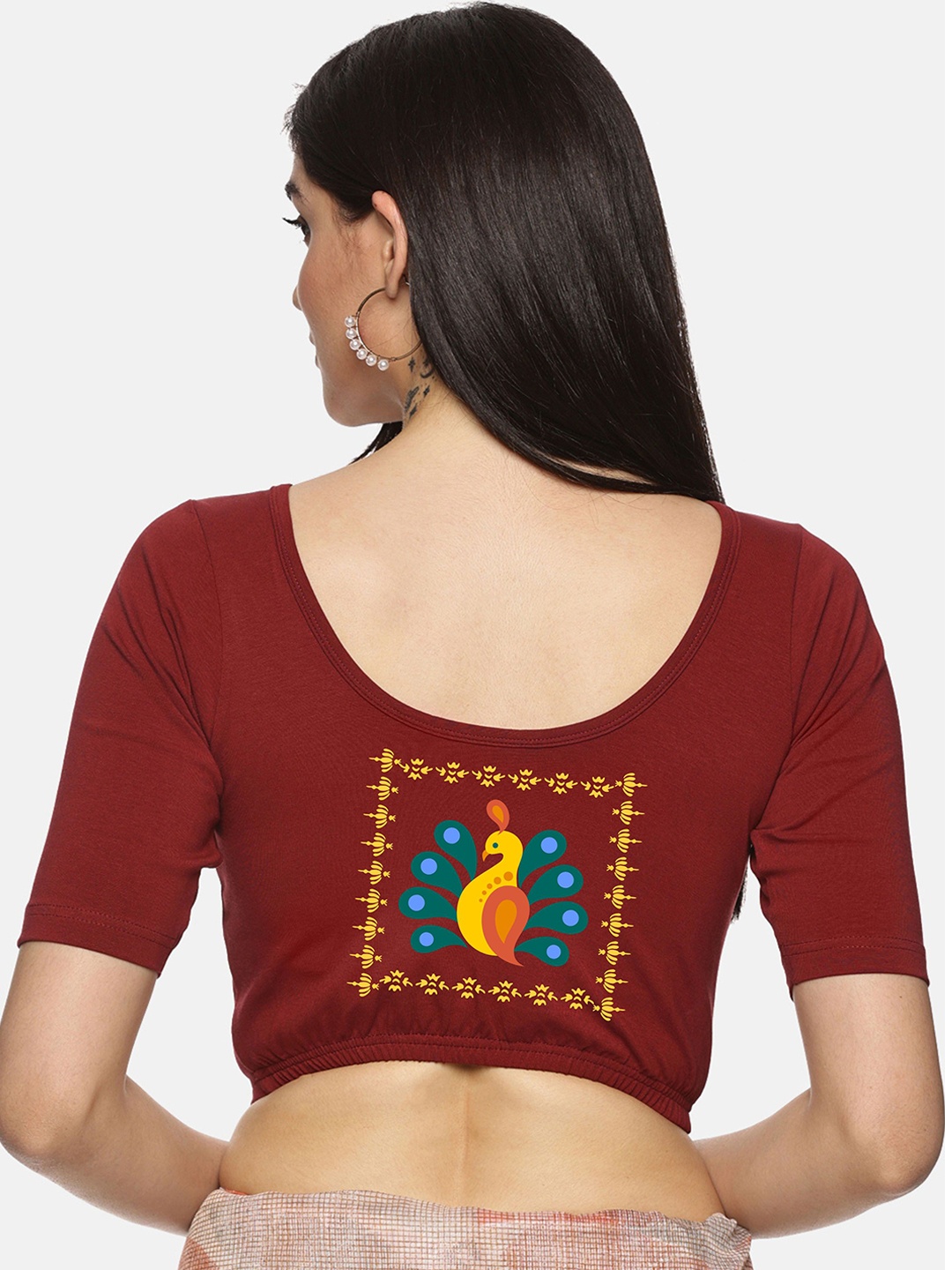

NOT YET by us Printed Stretchable Saree Blouse, Maroon