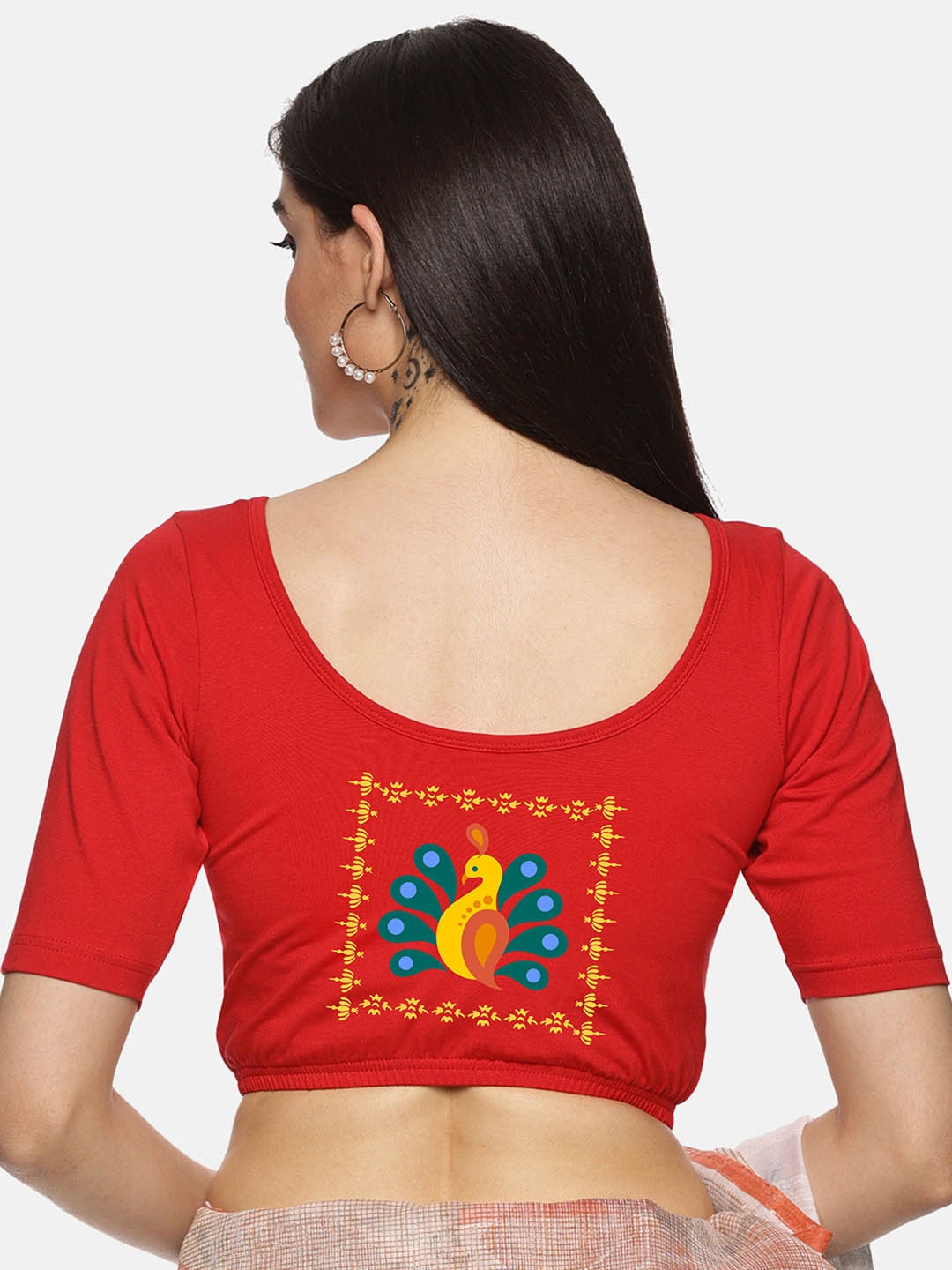 

NOT YET by us Printed Stretchable Saree Blouse, Red
