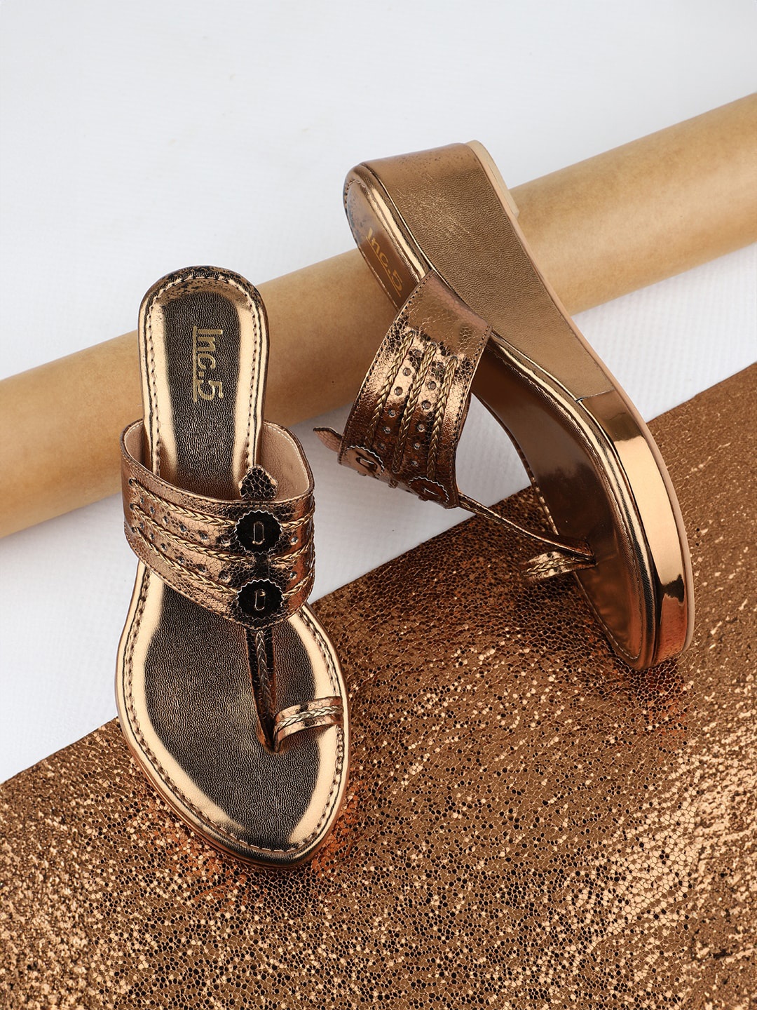 

Inc 5 Embellished One Toe Wedges, Gold