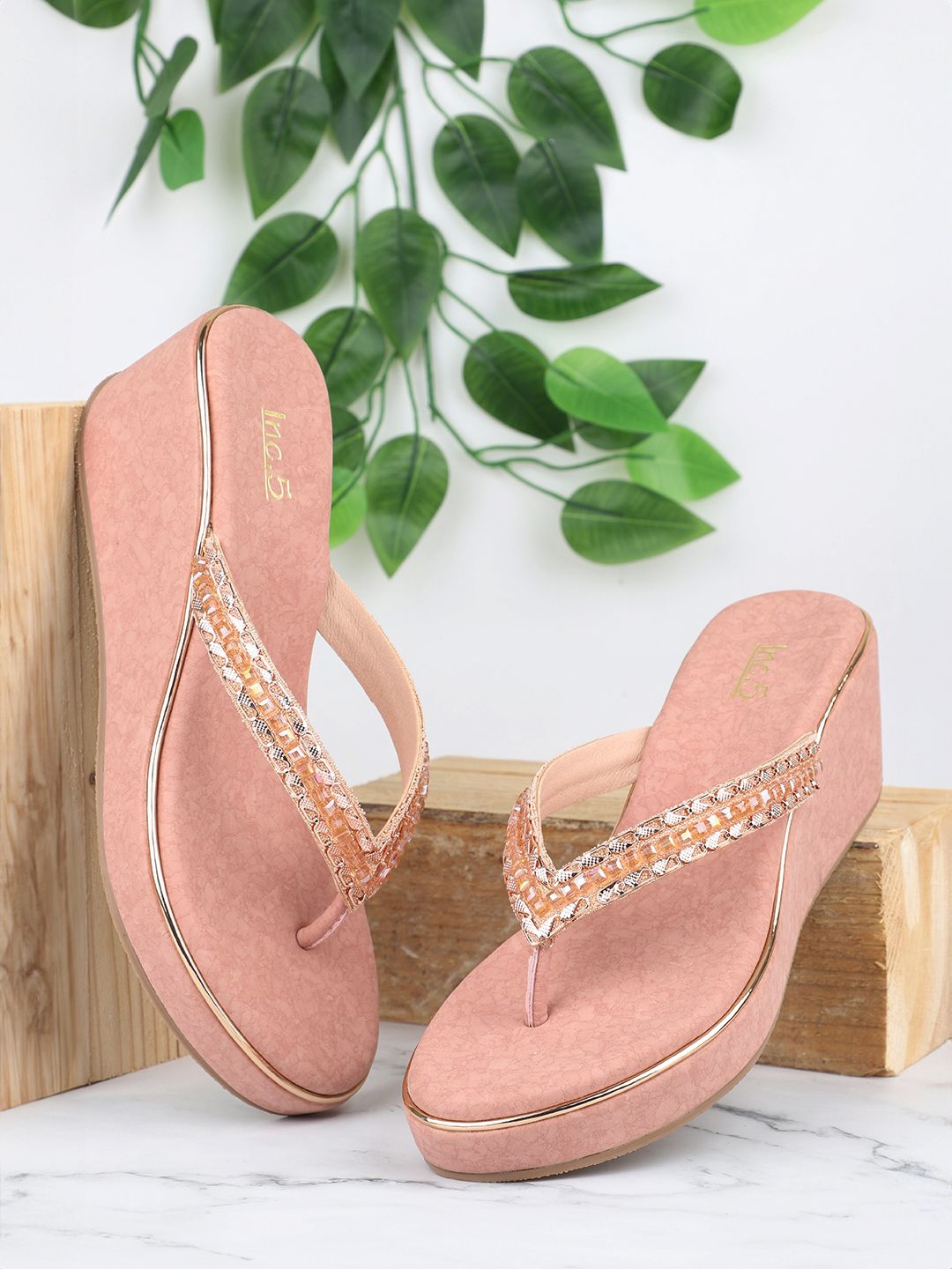 

Inc 5 Embellished Open Toe Wedge Heels, Pink