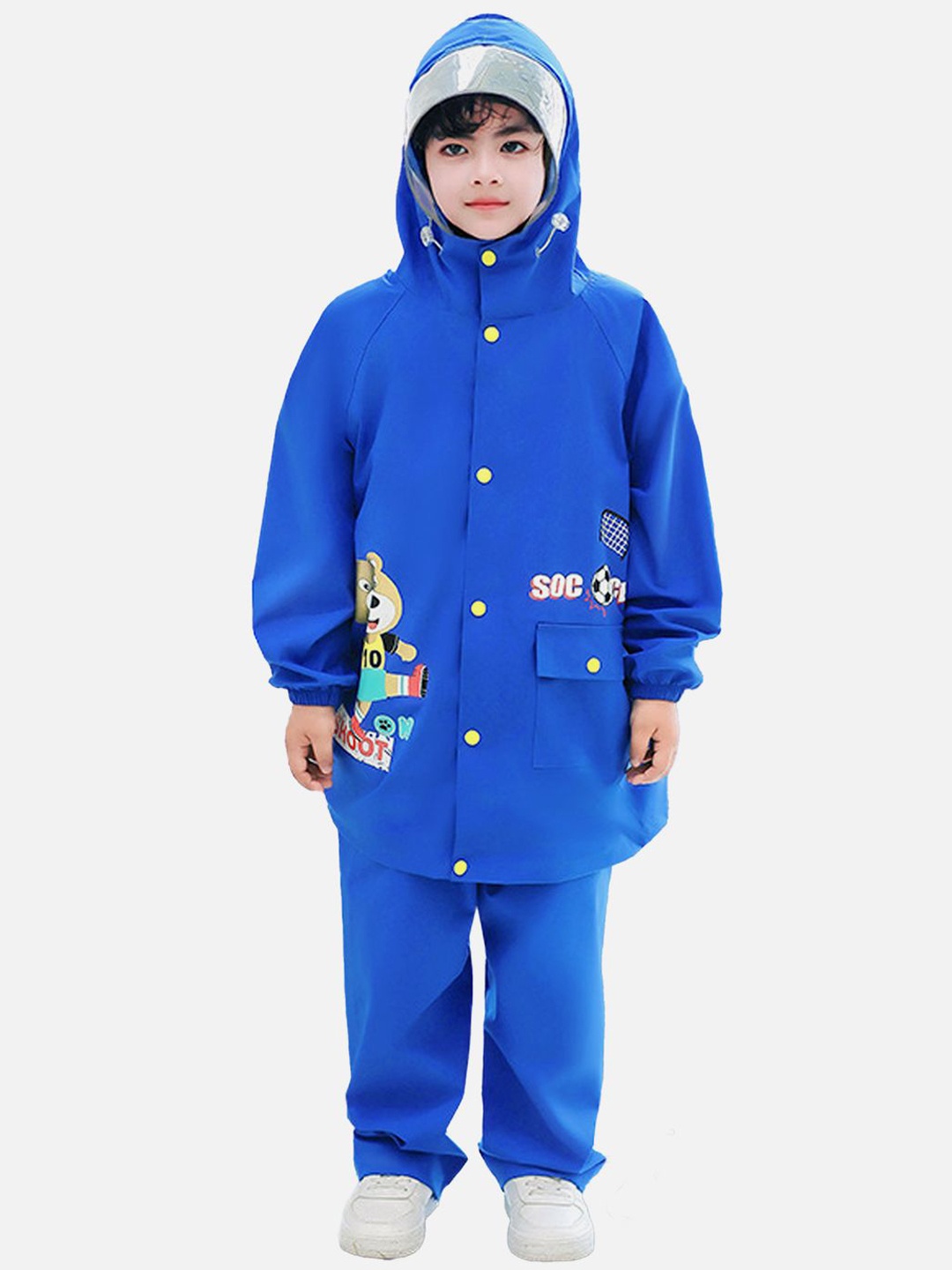 

Little Surprise Box LLP Kids Printed Hooded Rain Jacket With Trousers, Blue