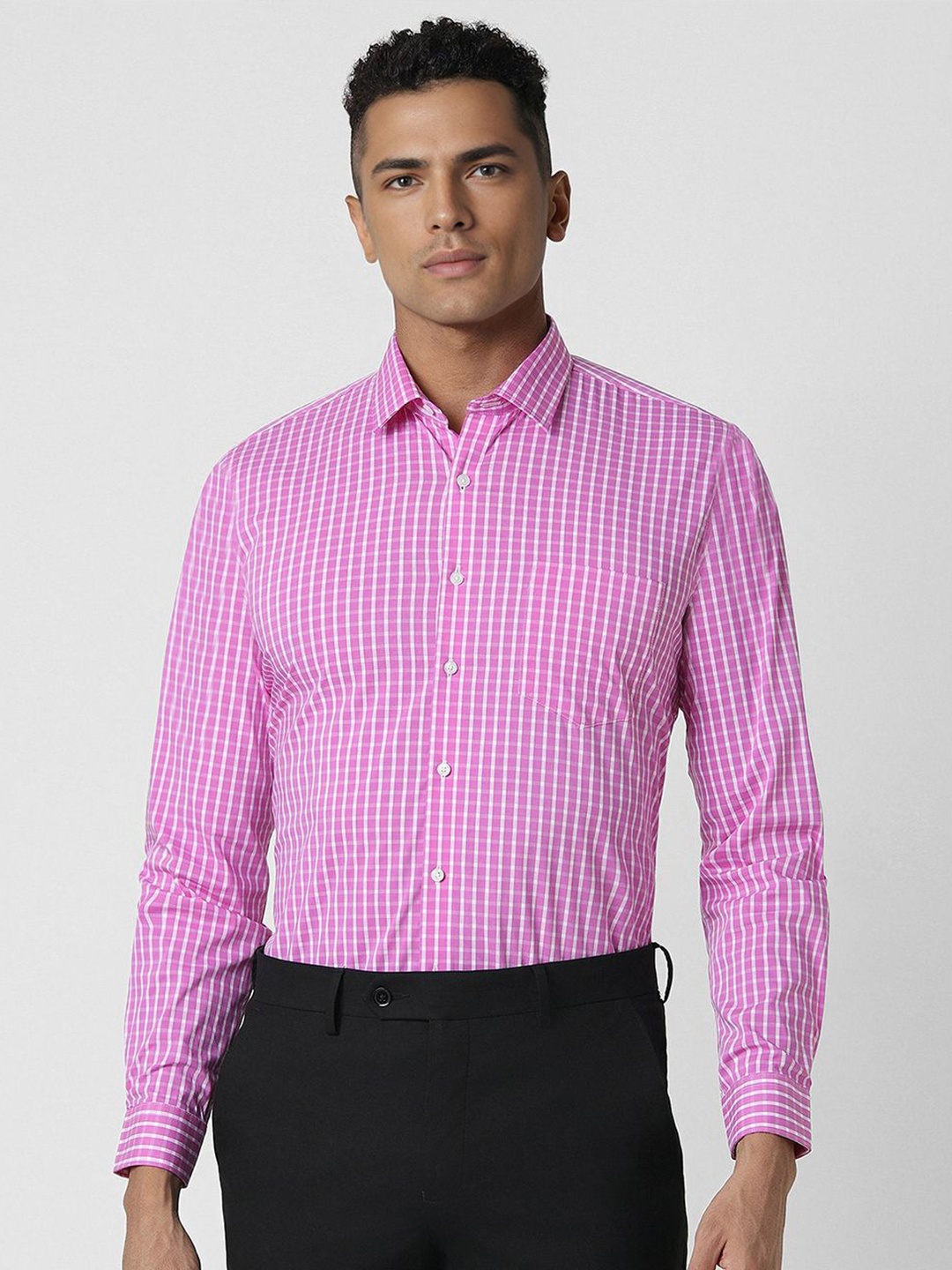 

Van Heusen Slim Fit Opaque Checked Cotton Formal Shirt, Pink