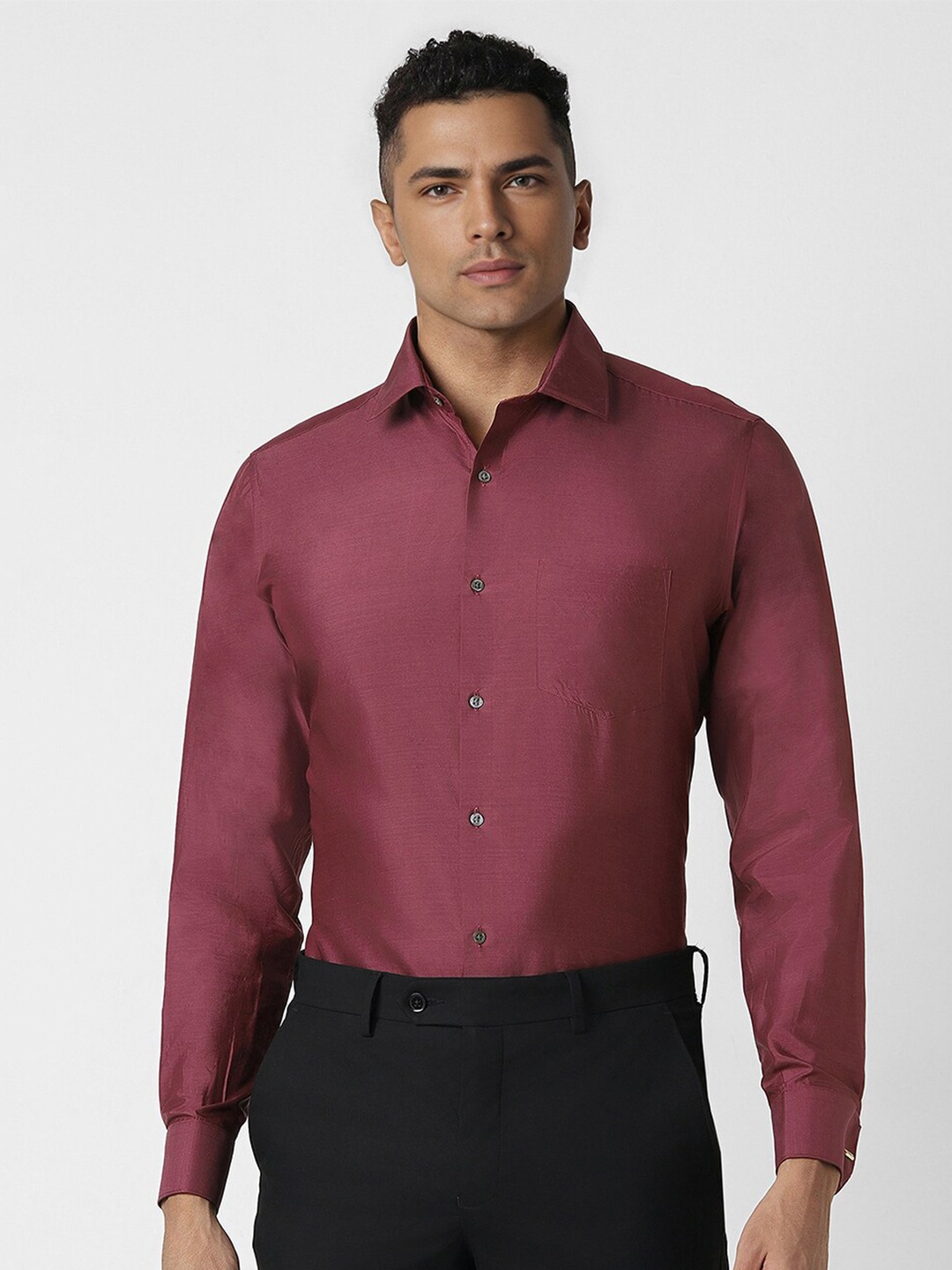 

Van Heusen Spread Collar Long Sleeves Pure Silk Formal Shirt, Maroon