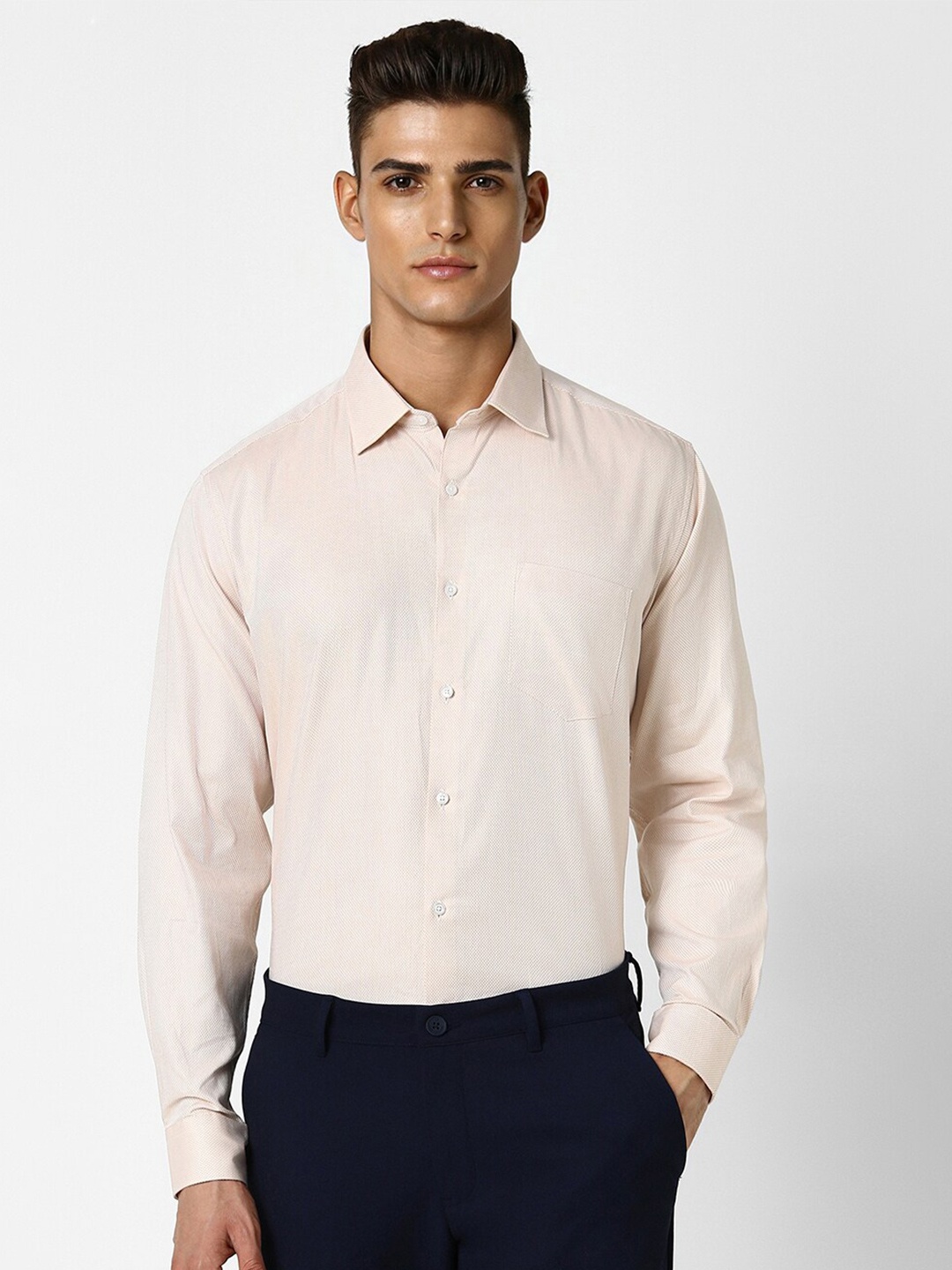 

Van Heusen Self Design Textured Spread Collar Pure Cotton Party Shirt, Beige