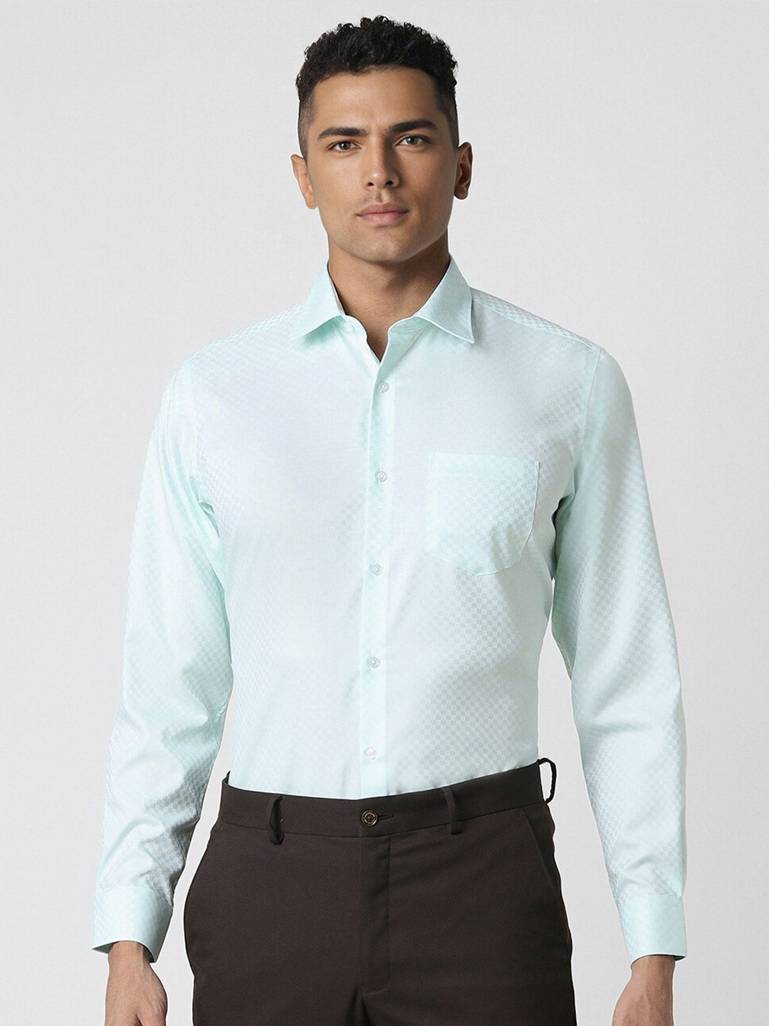 

Van Heusen Checked Spread Collar Pure Cotton Formal Shirt, Green