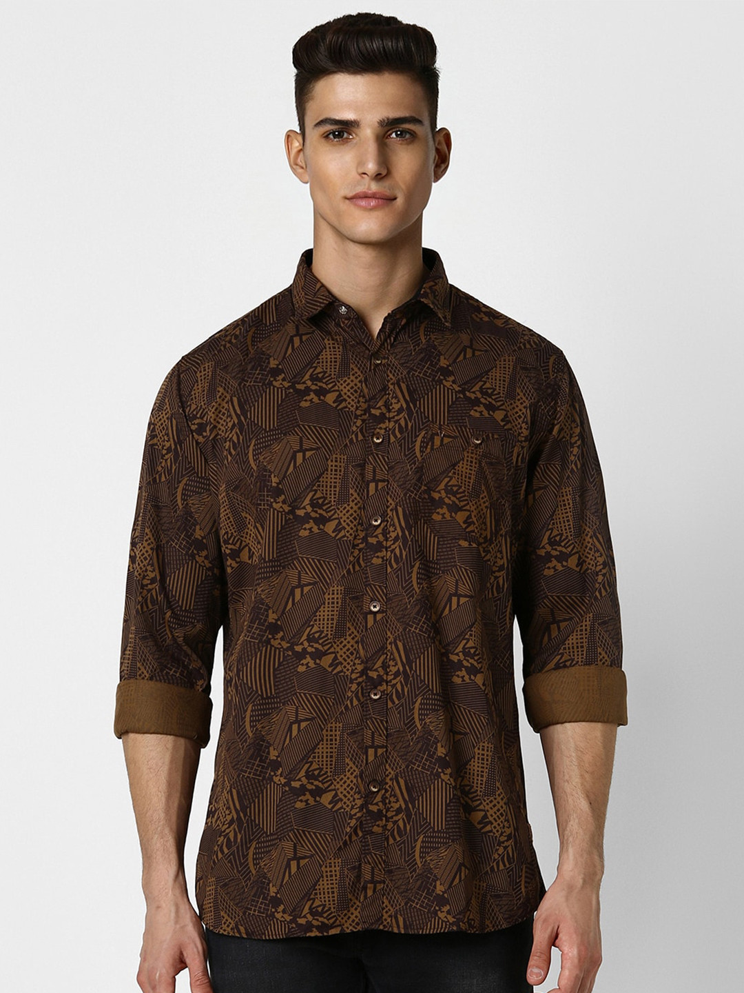 

VAN HEUSEN DENIM LABS Slim Fit Floral Printed Pure Cotton Casual Shirt, Brown
