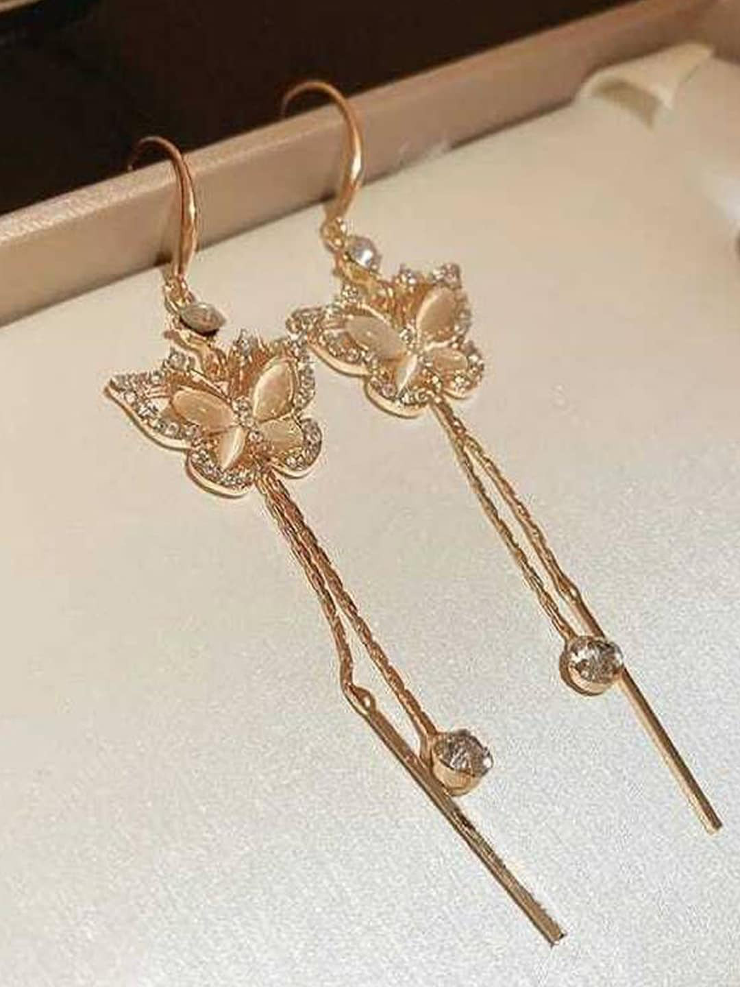 

Xivir Gold Plated Cubic Zirconia Studded Contemporary Drop Earrings
