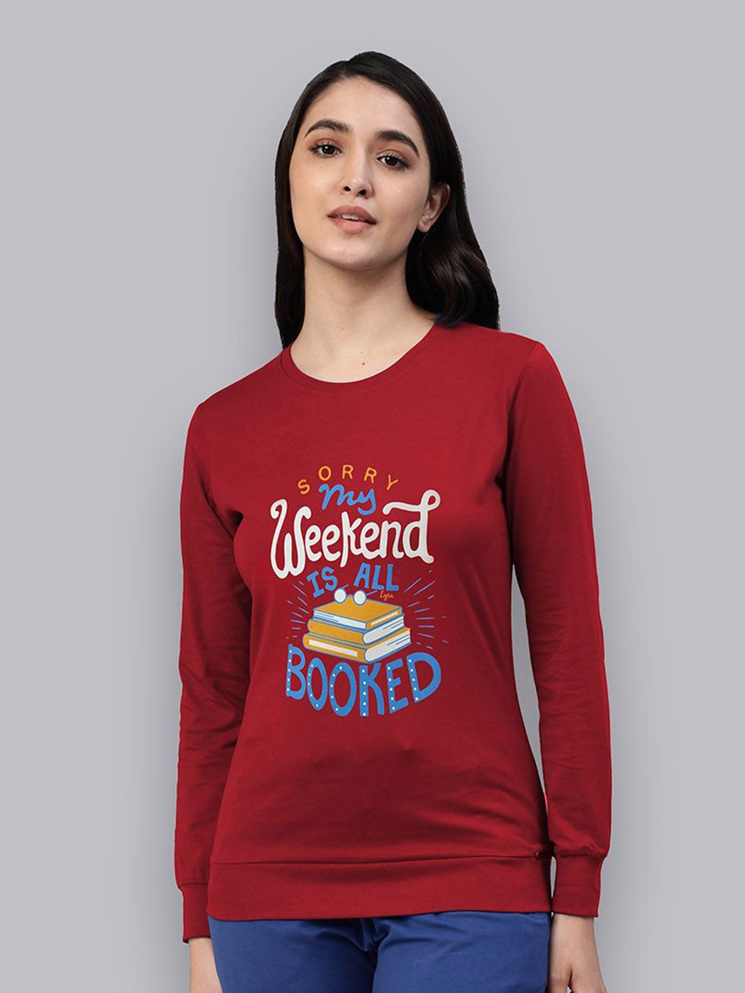 

LYRA Typography Printed Round Neck Color Lock Technology Pullover Sweatshirt, Red