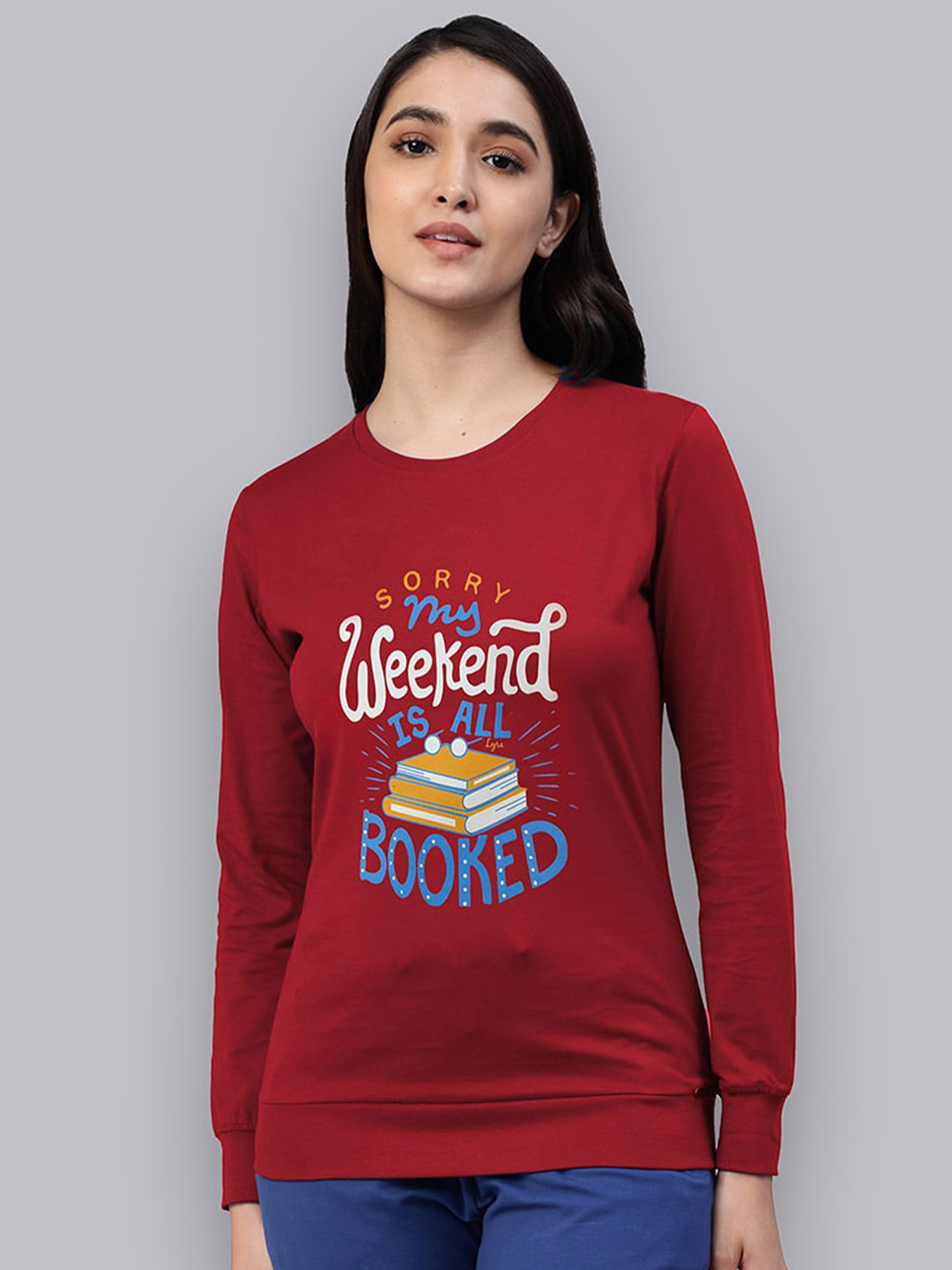 

LYRA Typography Printed Round Neck Anti Odour Pullover Sweatshirt, Maroon