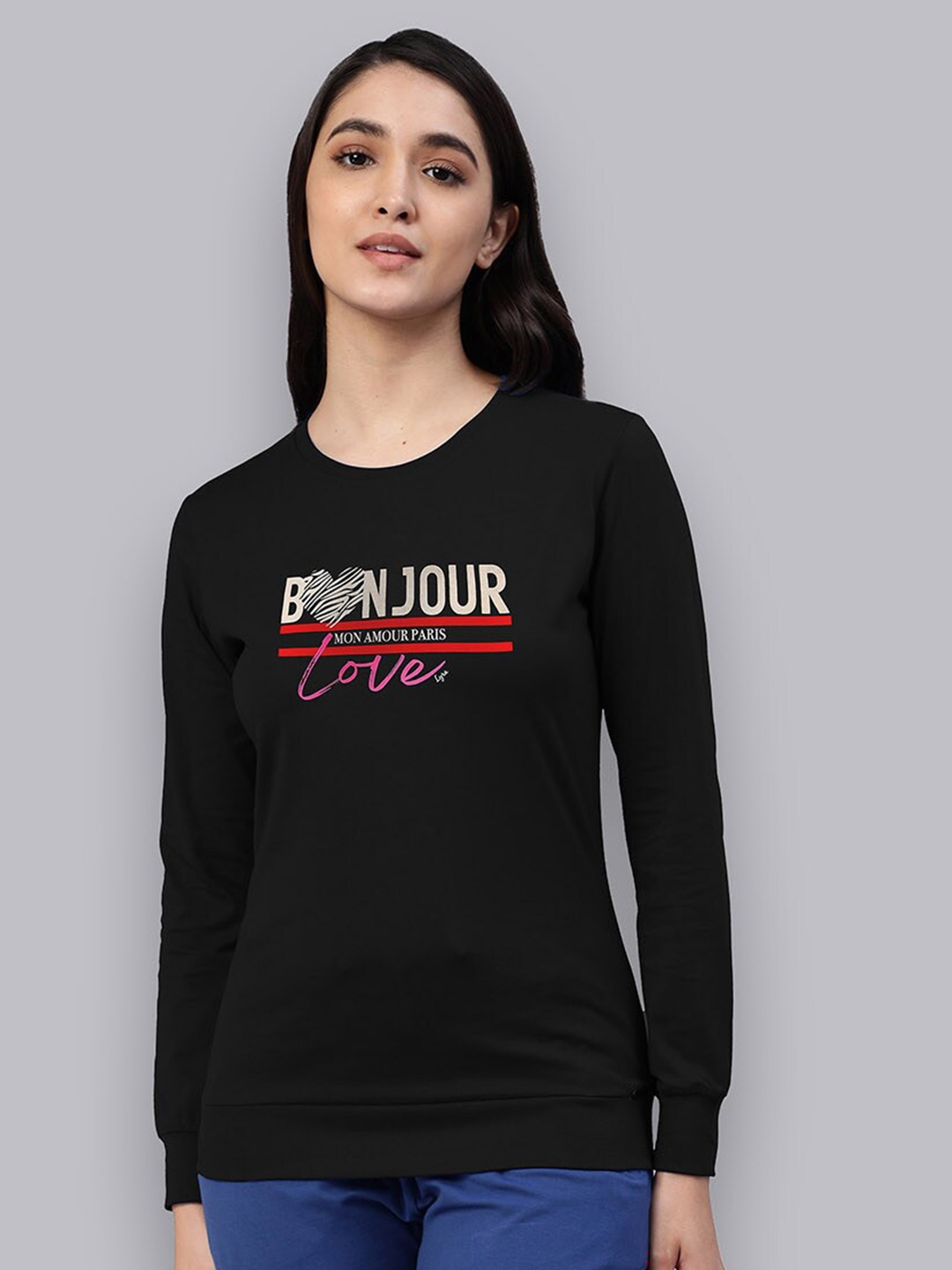 

LYRA Typography Printed Color Lock Technology Pullover Sweatshirt, Black