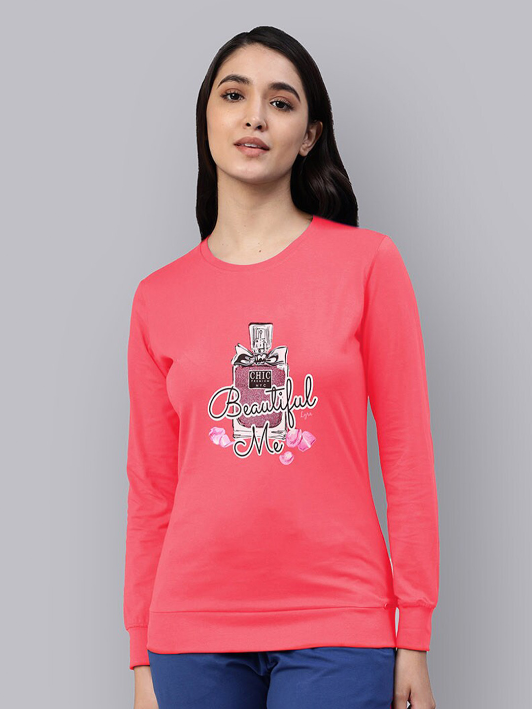 

LYRA Typography Printed Round Neck Anti Odour Pullover Sweatshirt, Pink