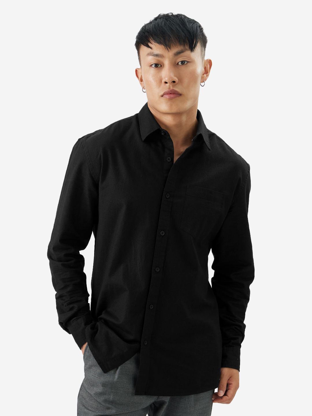 

The Souled Store Spread Collar Full Sleeves Casual Shirt, Black