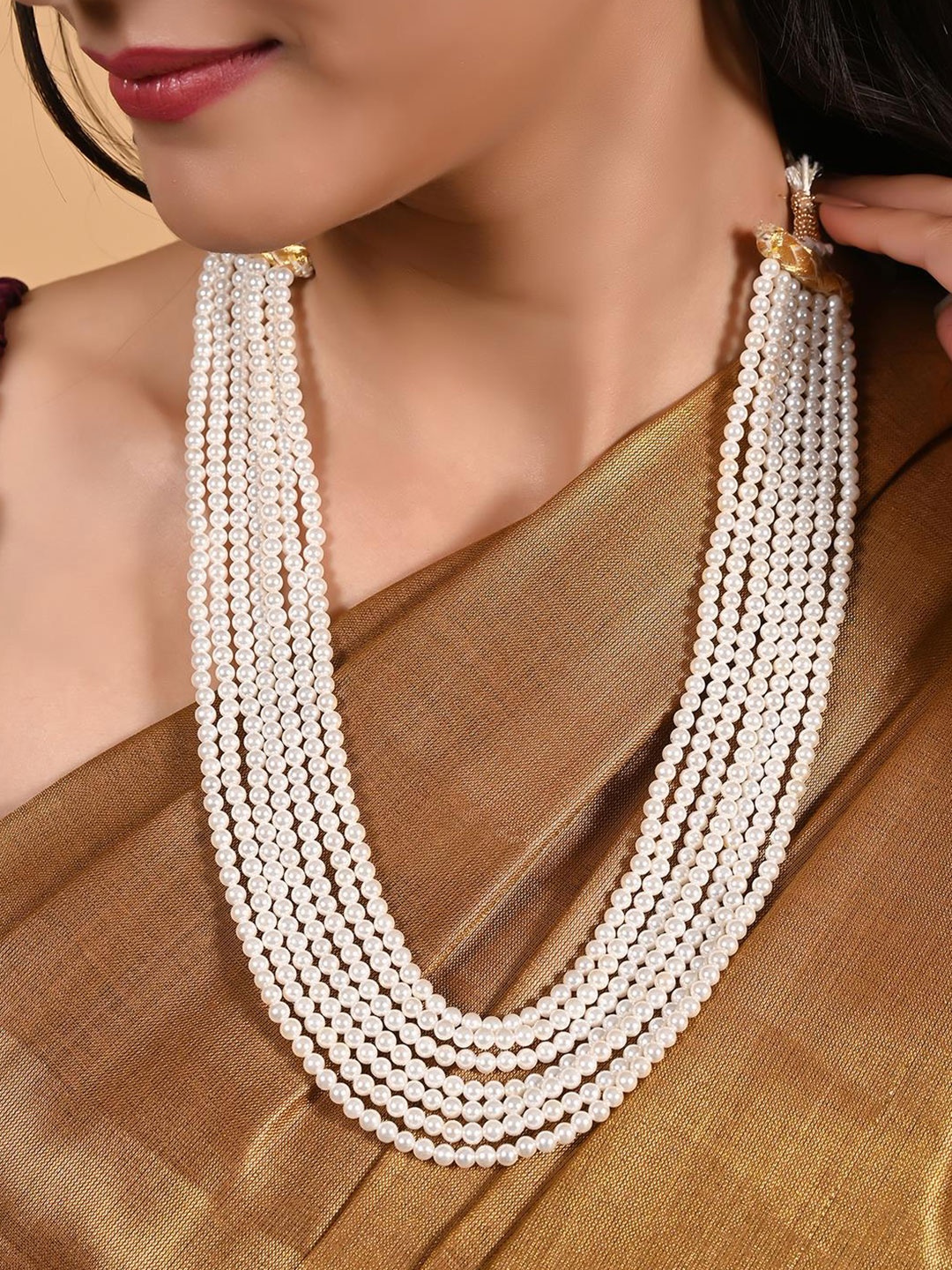 

RATNAVALI JEWELS Pearls Layered Necklace, White