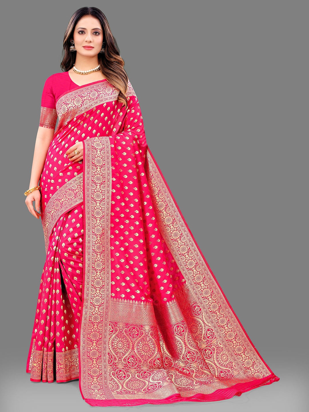 

KALINI Ethnic Motifs Pure Silk Banarasi Saree, Pink