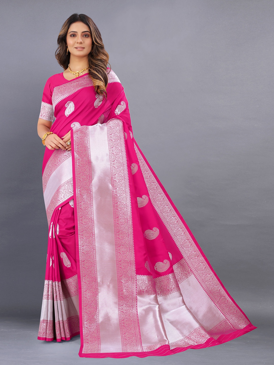 

KALINI Floral Zari Banarasi Saree, Pink