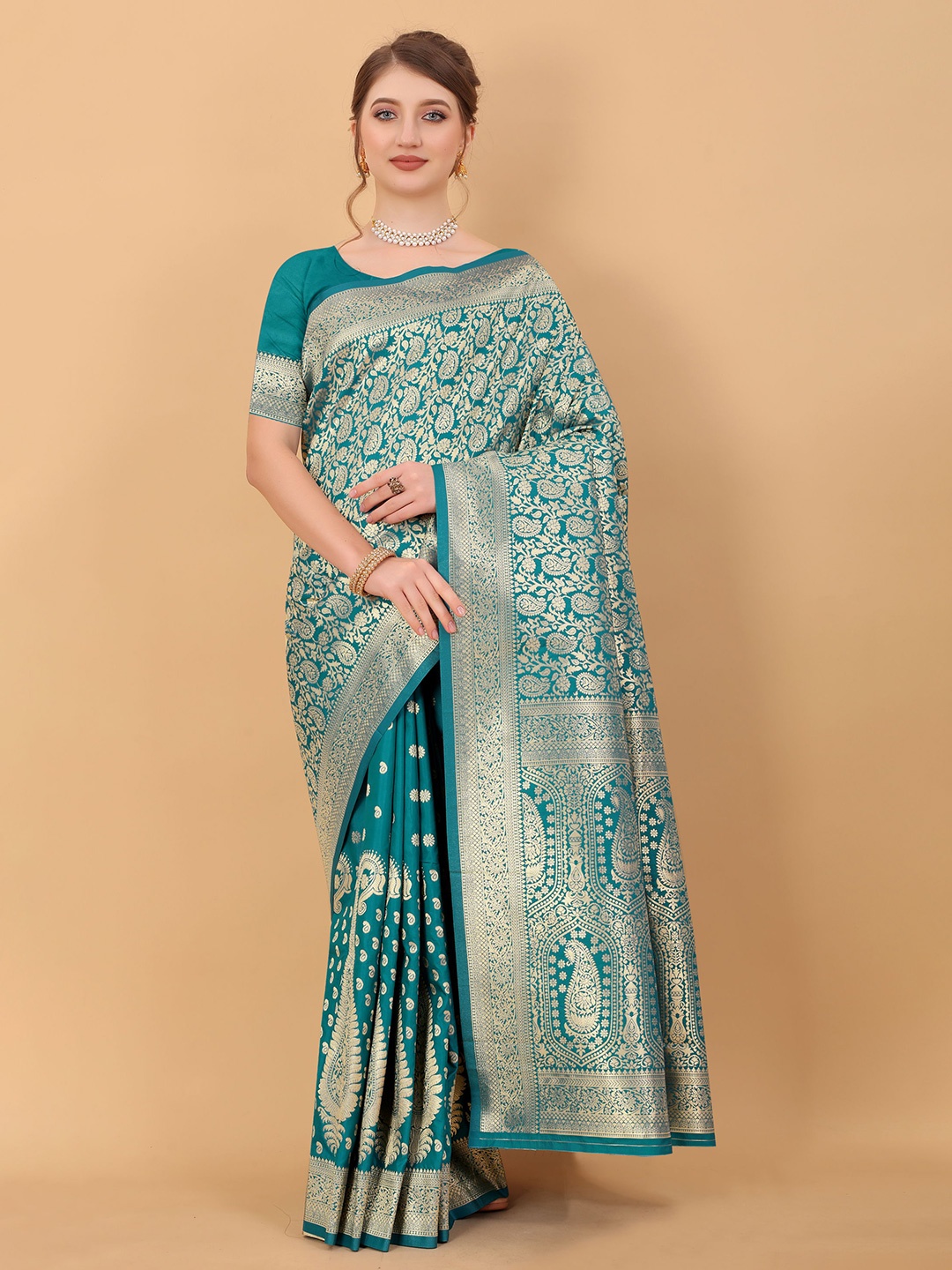 

KALINI Floral Zari Banarasi Saree, Blue