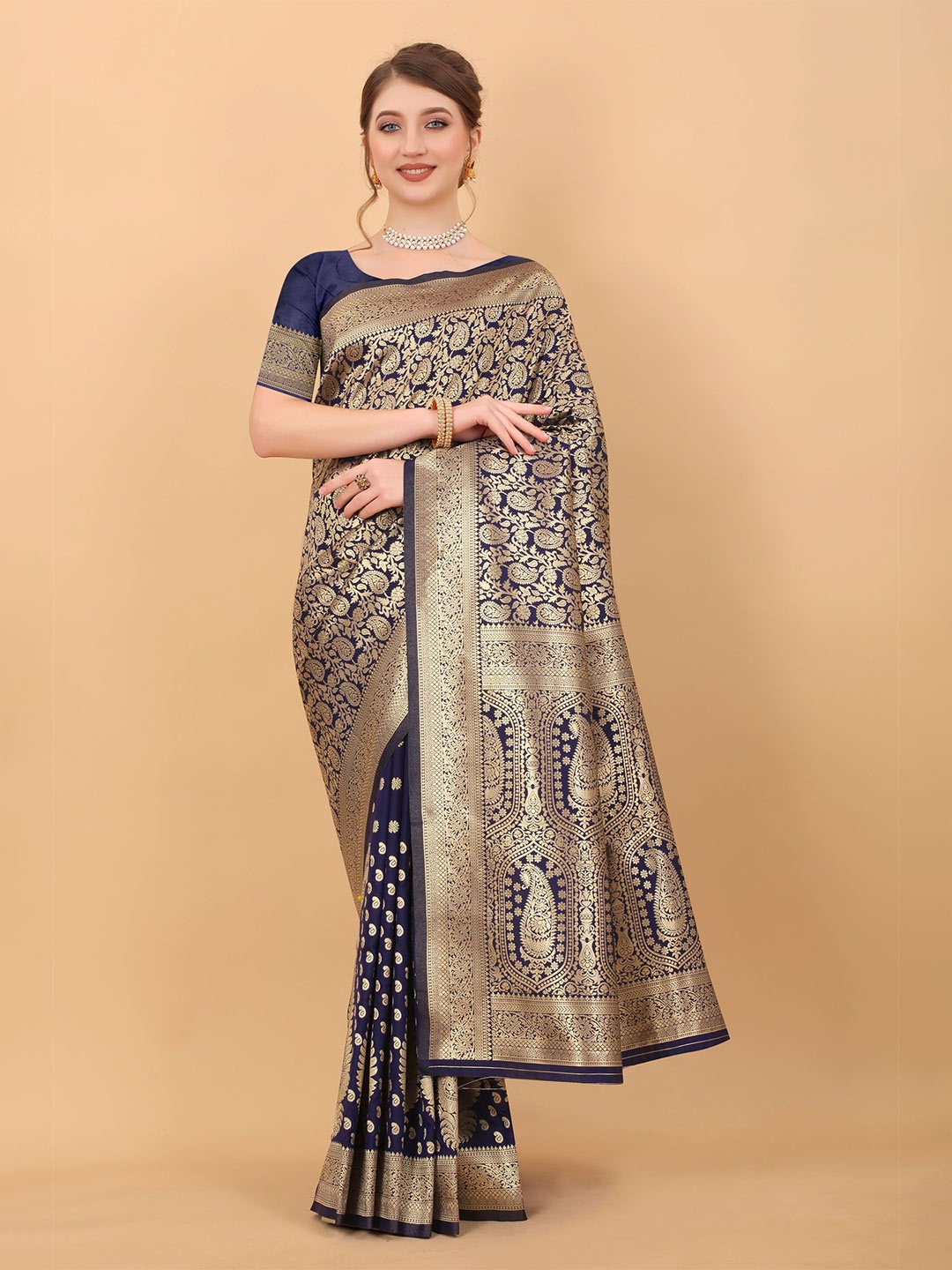 

KALINI Woven Design Zari Banarasi Saree, Blue