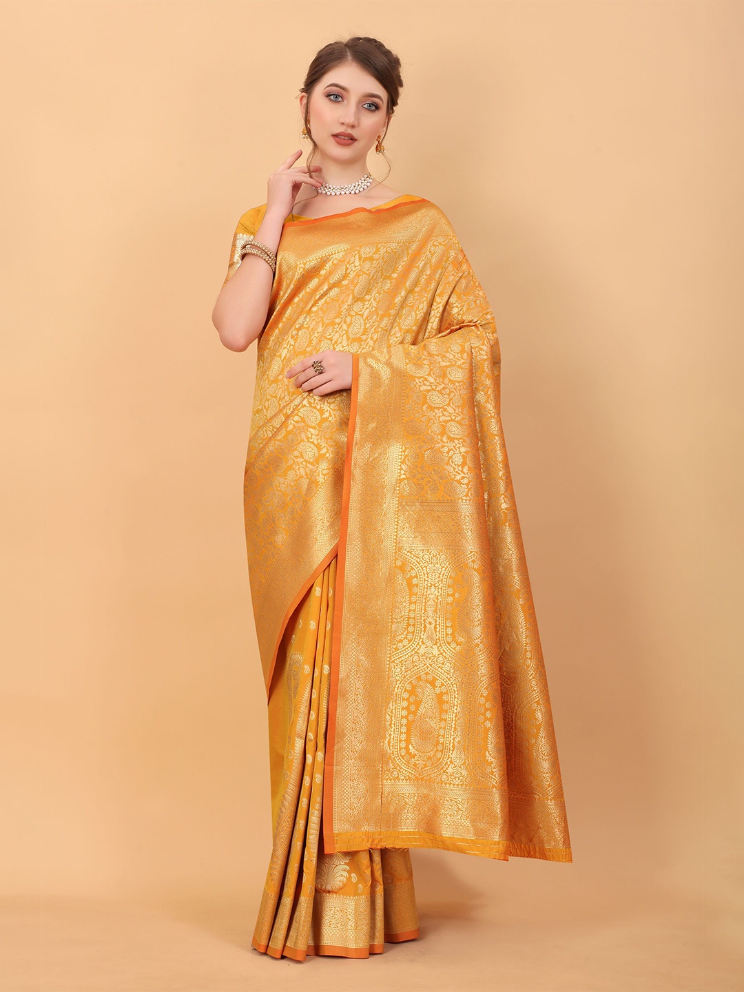 

KALINI Woven Design Zari Banarasi Saree, Orange