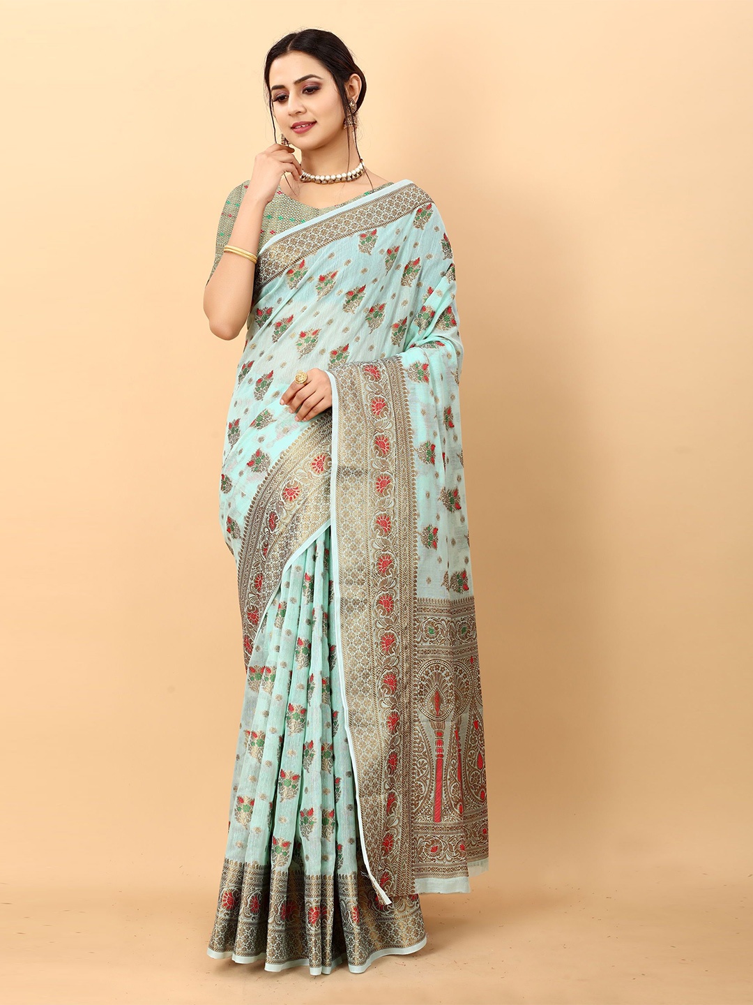 

KALINI Woven Design Zari Banarasi Saree, Blue