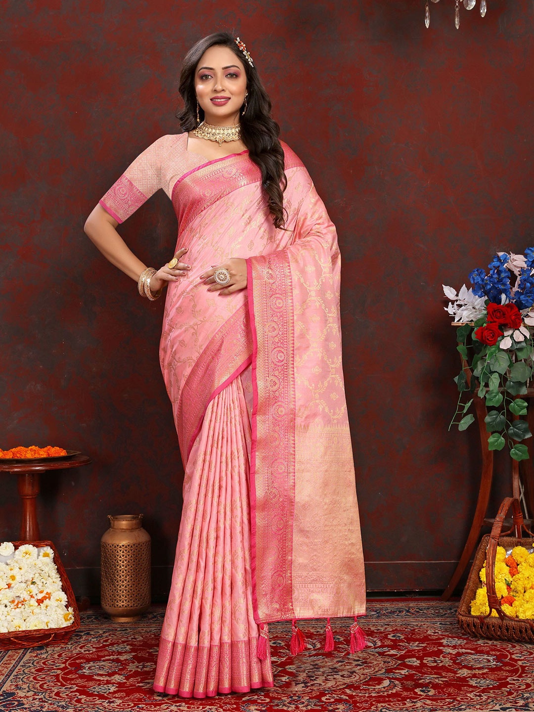 

KALINI Woven Design Zari Banarasi Saree, Pink