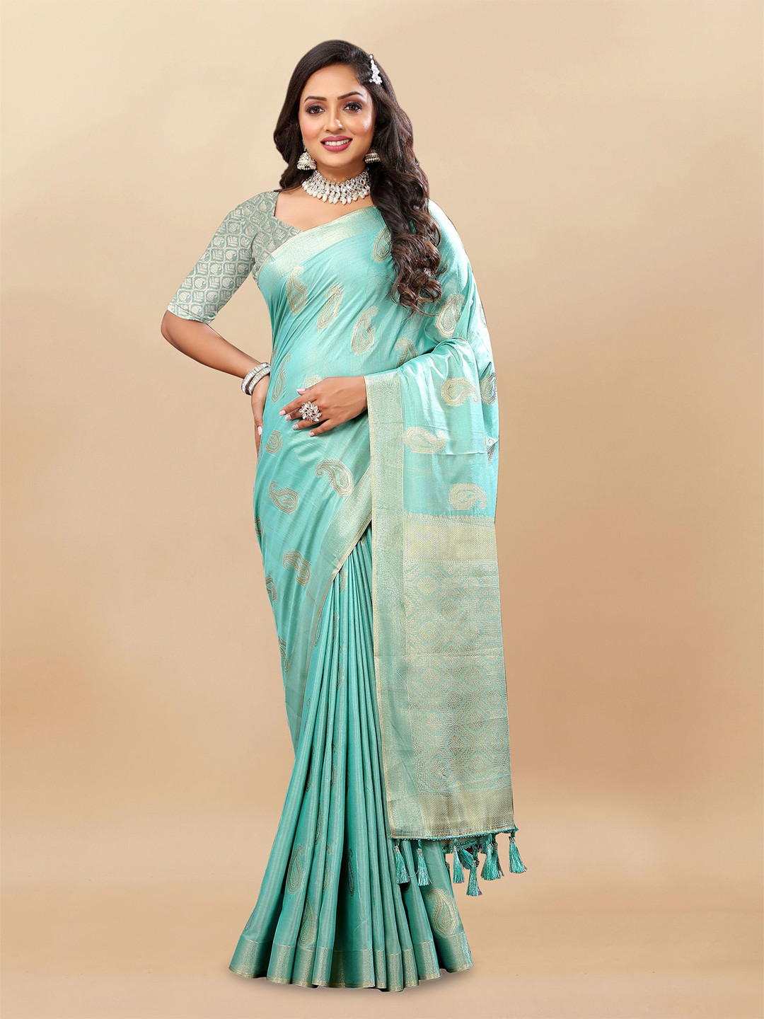 

KALINI Woven Design Zari Pure Silk Banarasi Saree, Blue