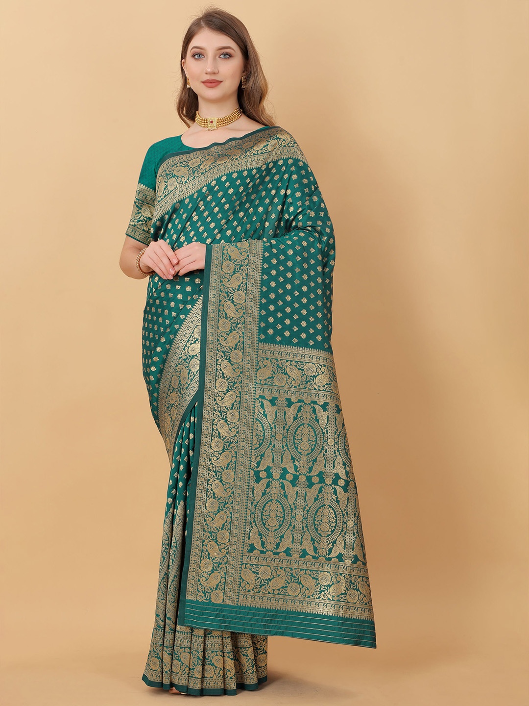 

KALINI Woven Design Zari Banarasi Saree, Green