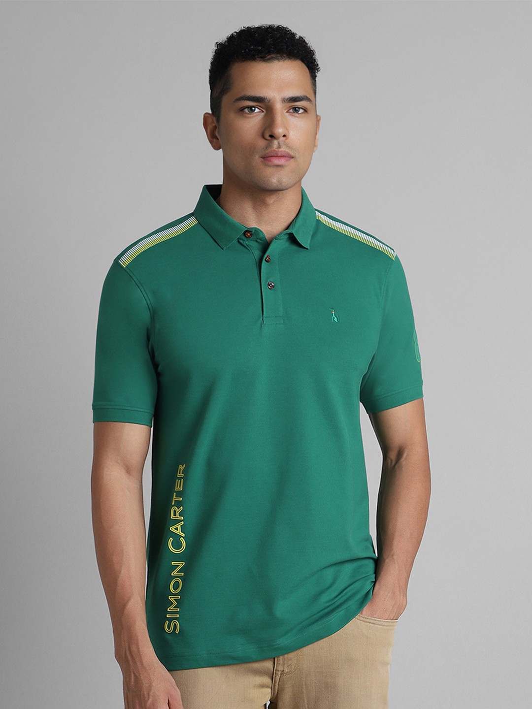 

SIMON CARTER LONDON Men Polo Collar Printed Slim Fit T-shirt, Green