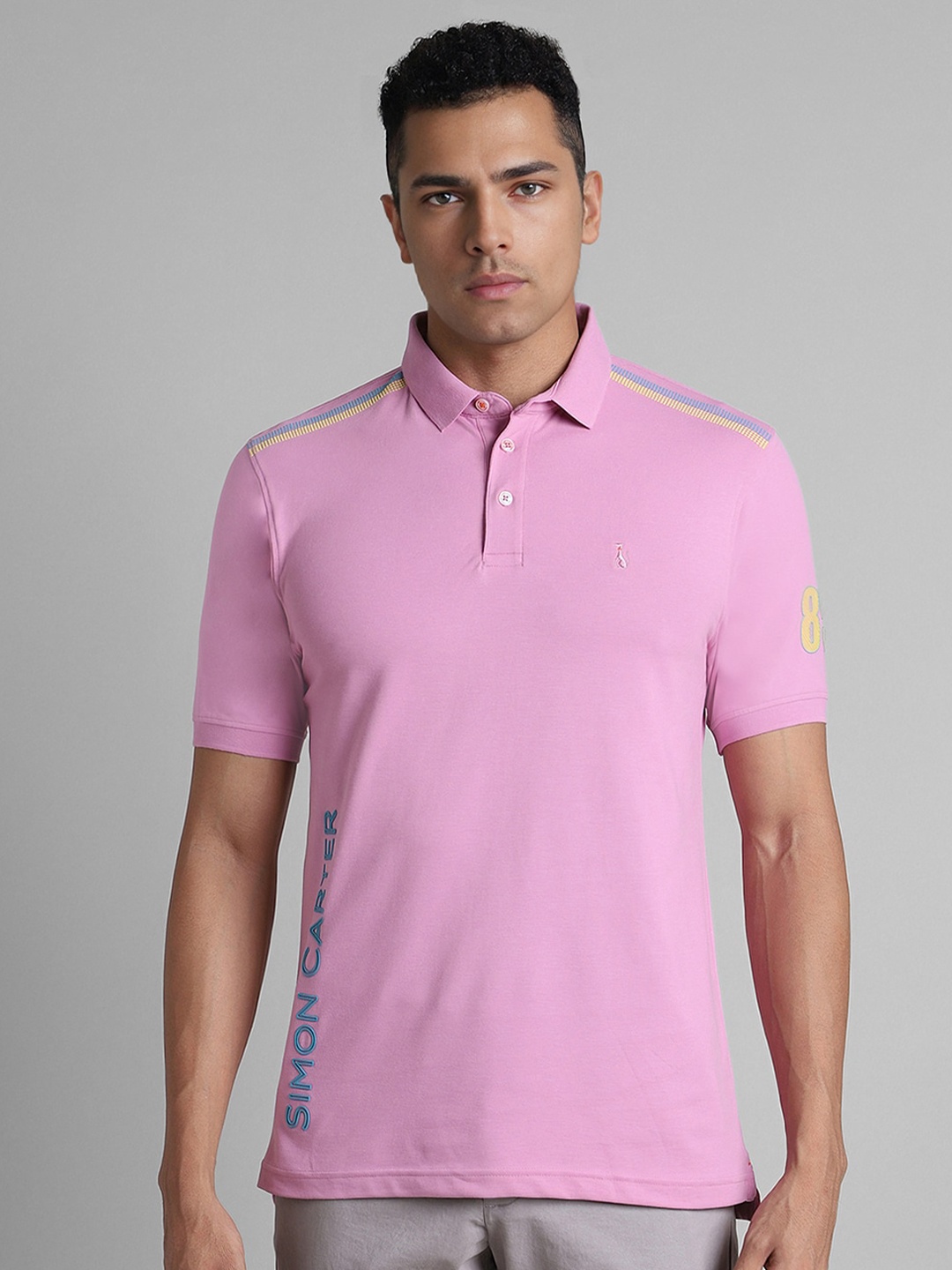 

SIMON CARTER LONDON Polo Collar Slim Fit T-shirt, Pink