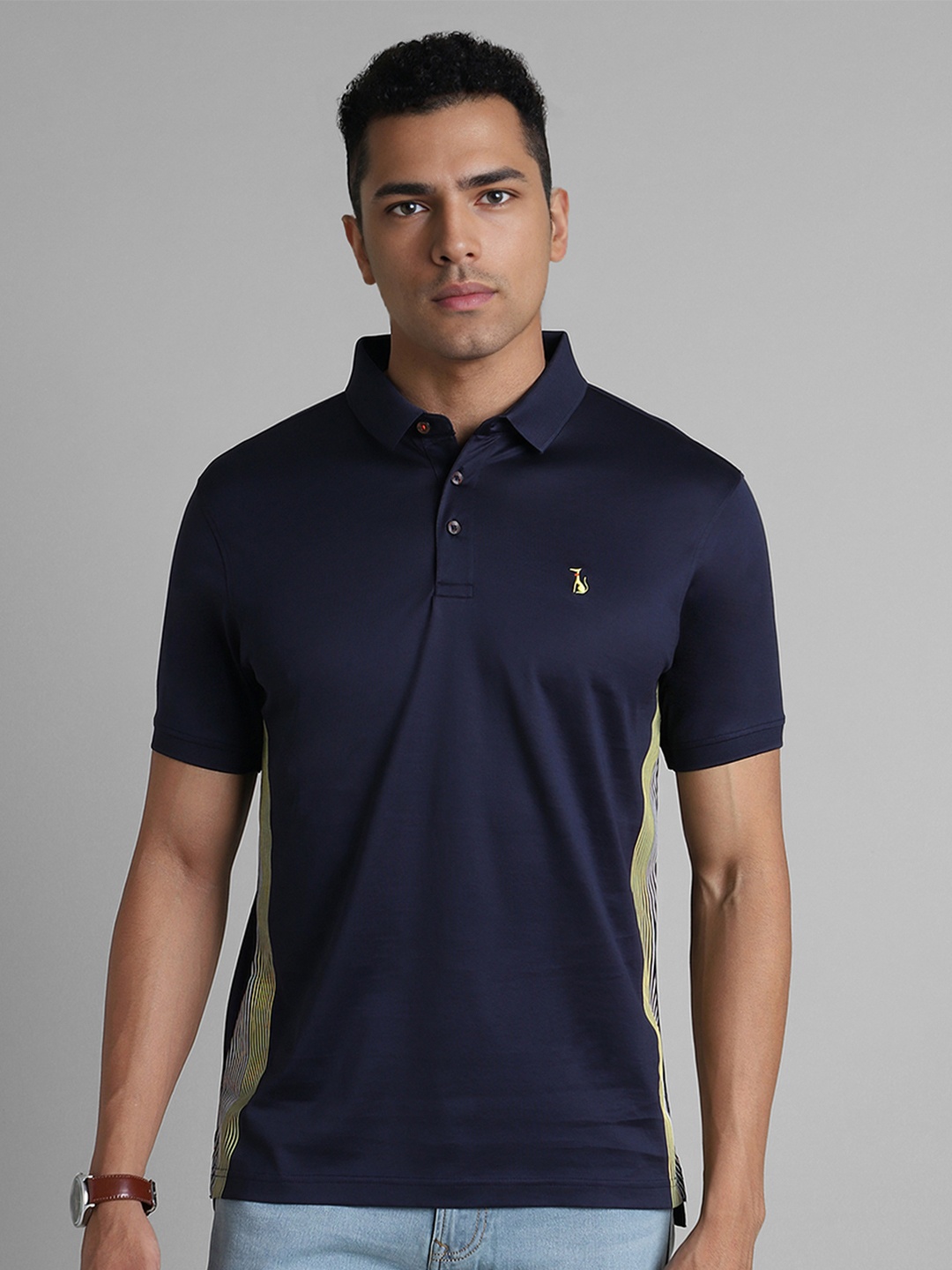 

SIMON CARTER LONDON Men Polo Collar Applique Slim Fit T-shirt, Navy blue