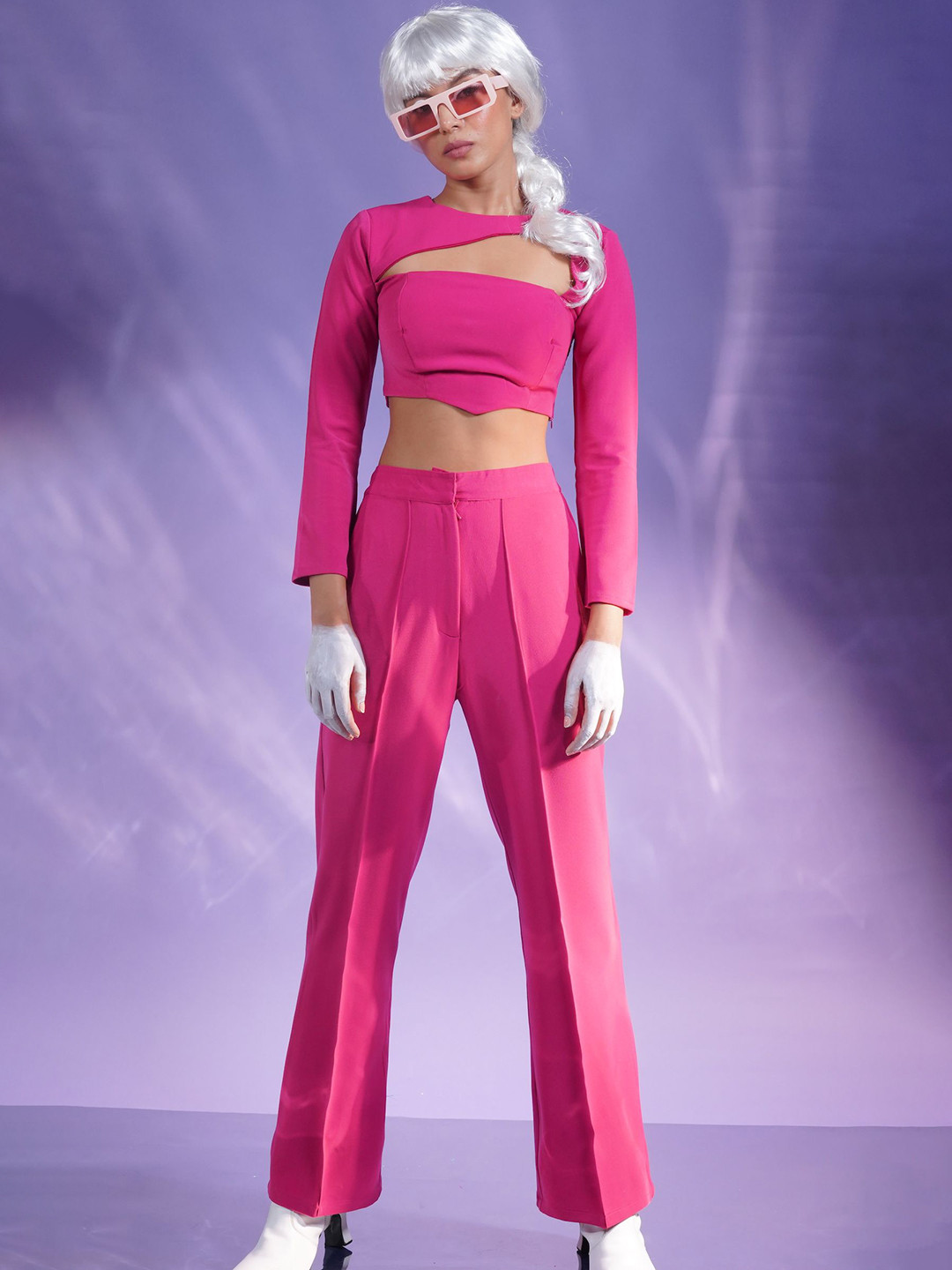 

brown sugar Barbie Core Round Neck Long Sleeves Top With Trousers, Pink