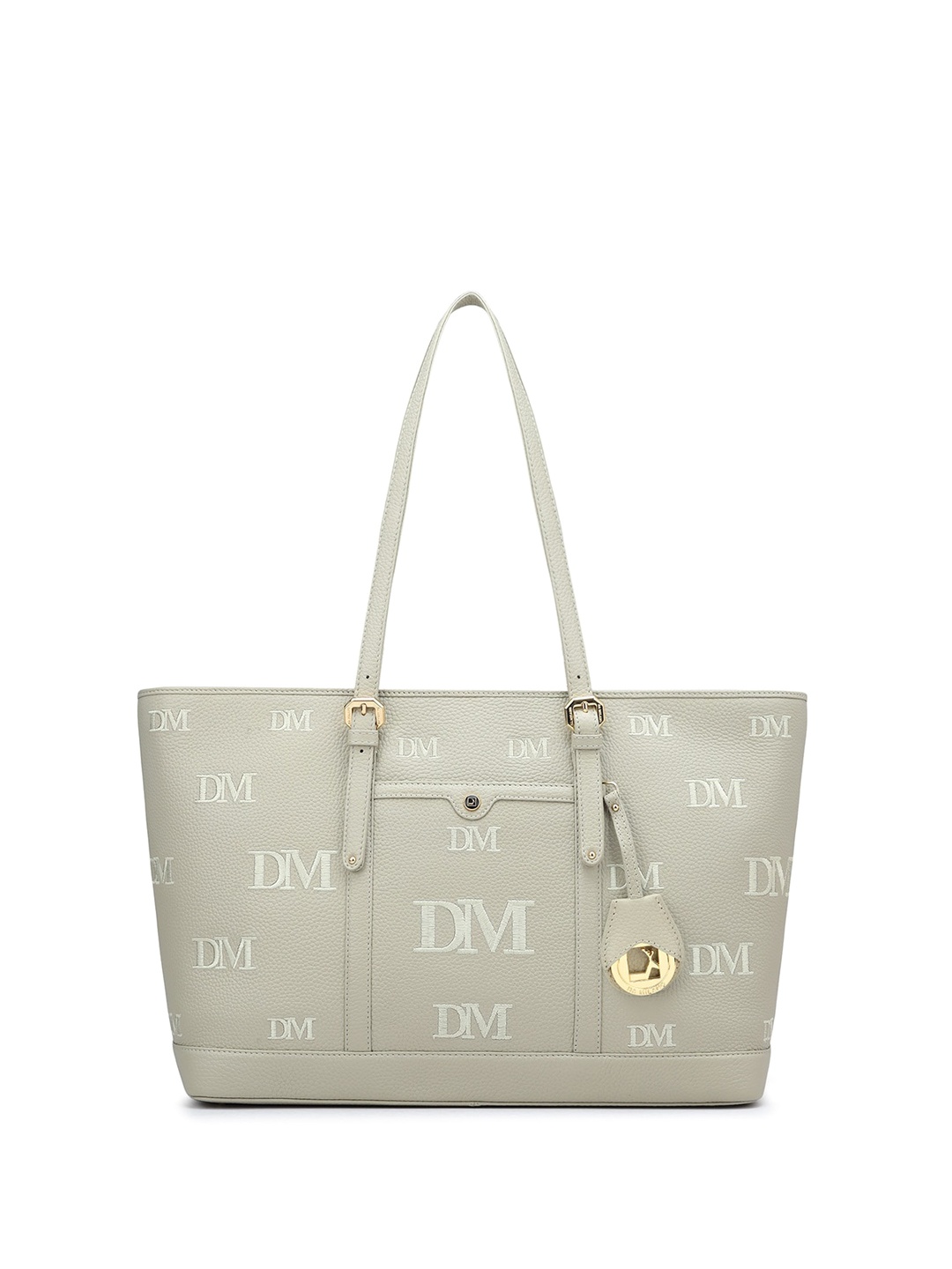 Da Milano Typography Printed Structured Leather Shoulder Bag, Green