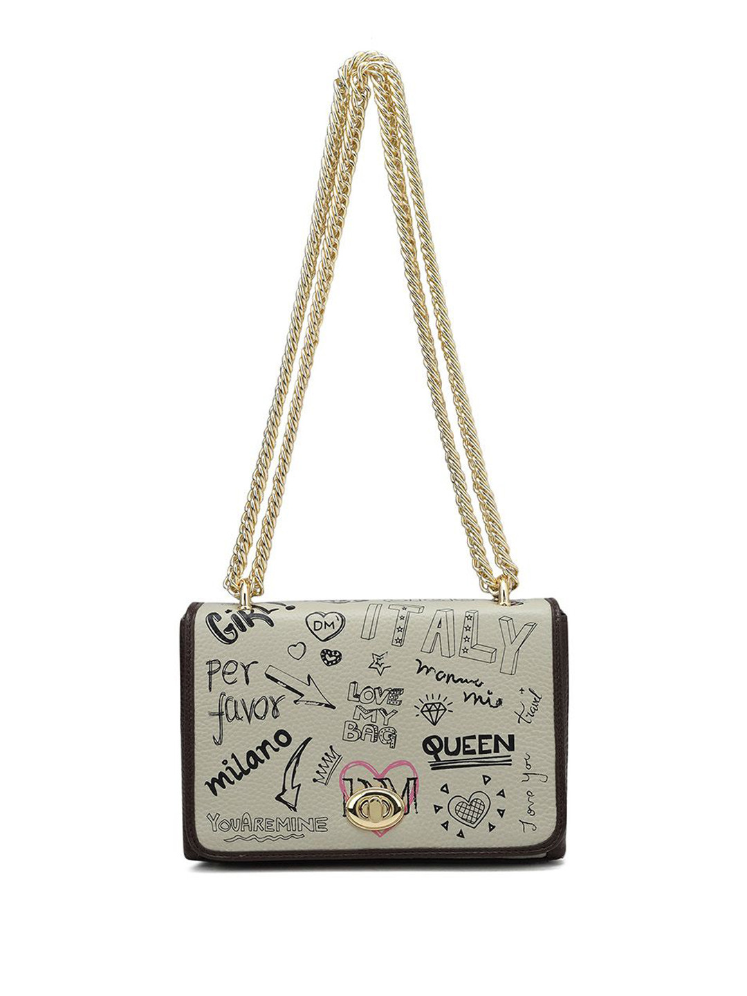 

Da Milano Printed Leather Structured Sling Bag, Khaki