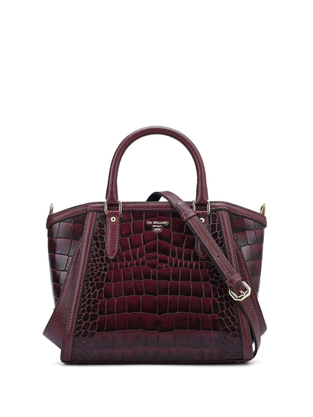

Da Milano Textured Structured Leather Handheld Bag, Burgundy