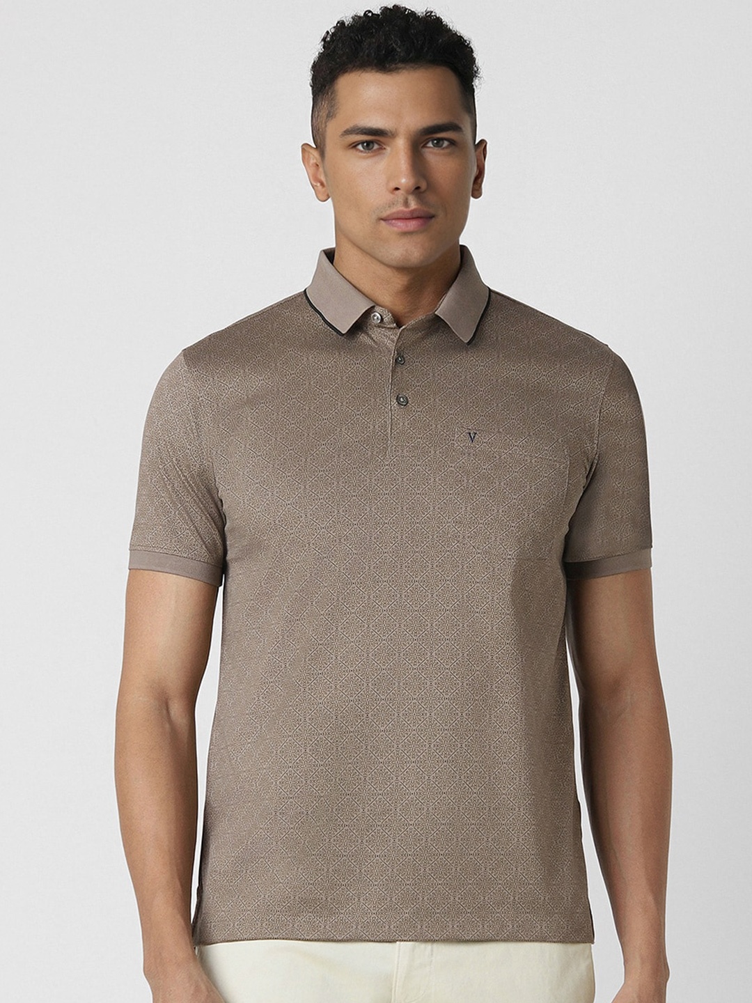 

Van Heusen Floral Printed Polo Collar Pure Cotton Casual T-shirt, Brown