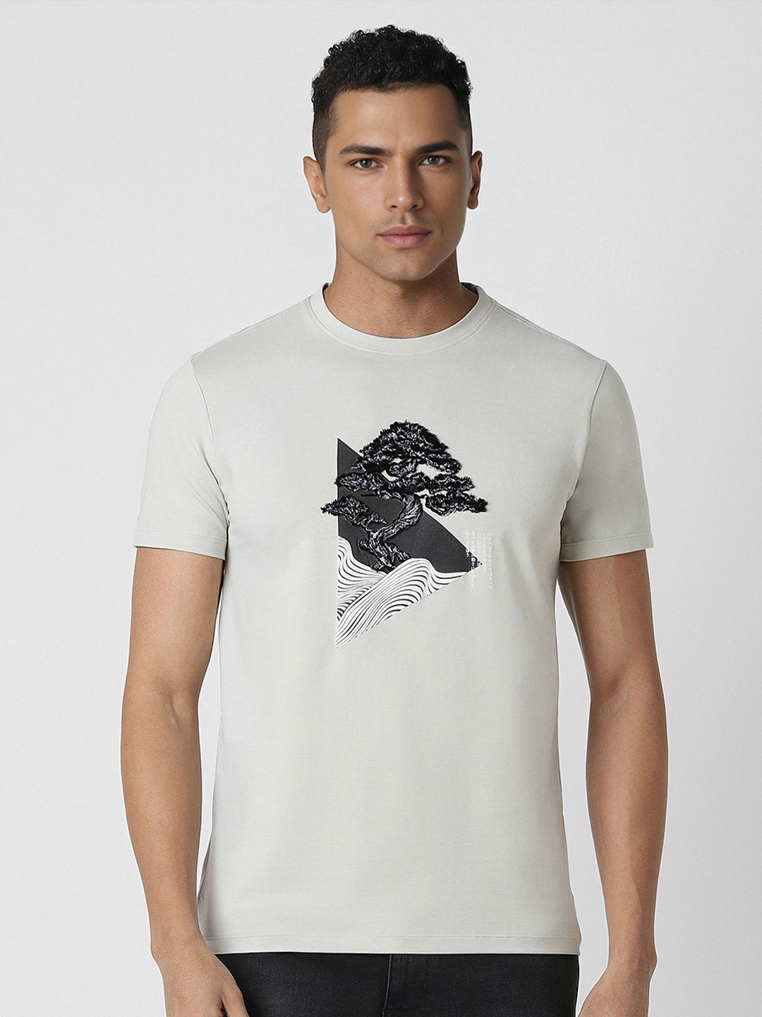 

VAN HEUSEN DENIM LABS Graphic Printed Crew Neck Casual T-shirt, Grey