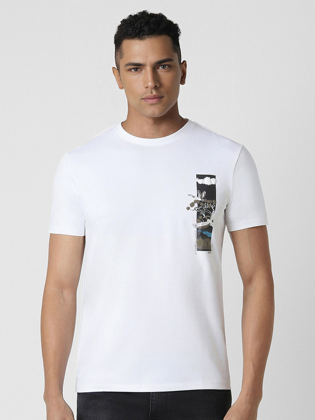 

VAN HEUSEN DENIM LABS Graphic Printed Crew Neck Casual T-shirt, White