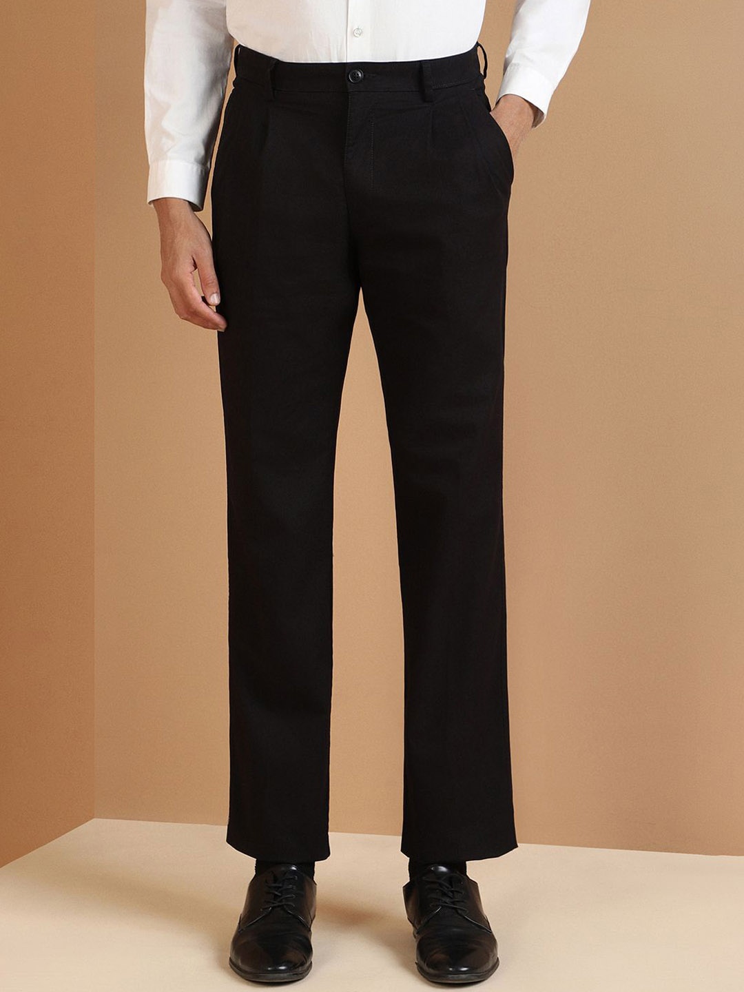 

Allen Solly Men Mid Rise Regular Fit Pleated Formal Trouser, Black