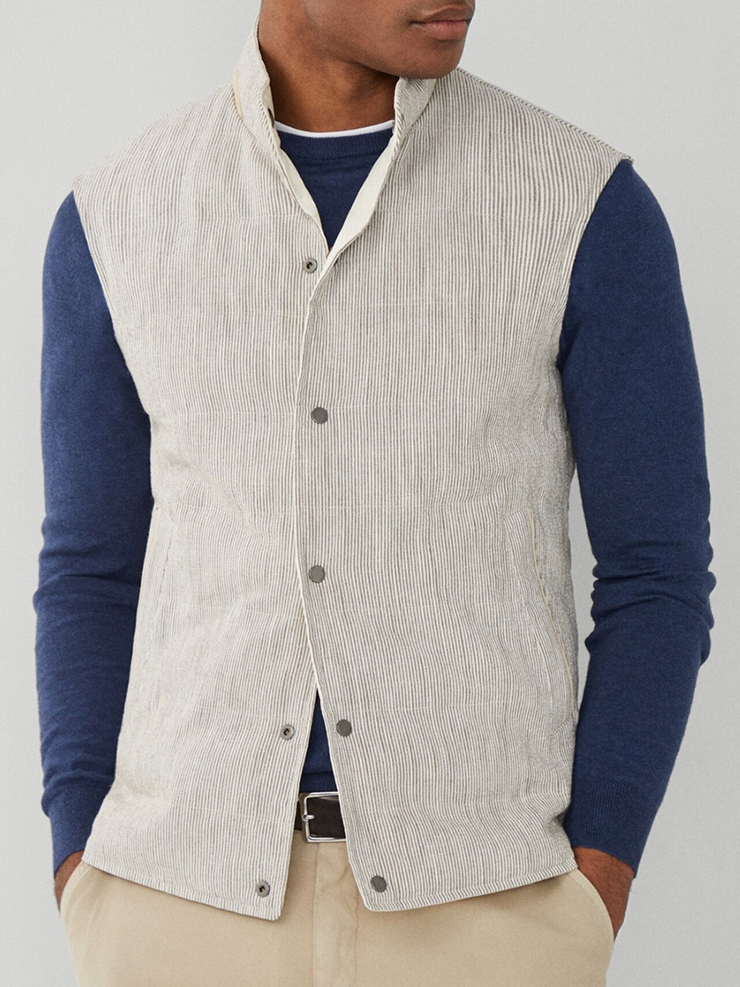 

HACKETT LONDON Striped Reversible Padded Cotton Tailored Jacket, Beige
