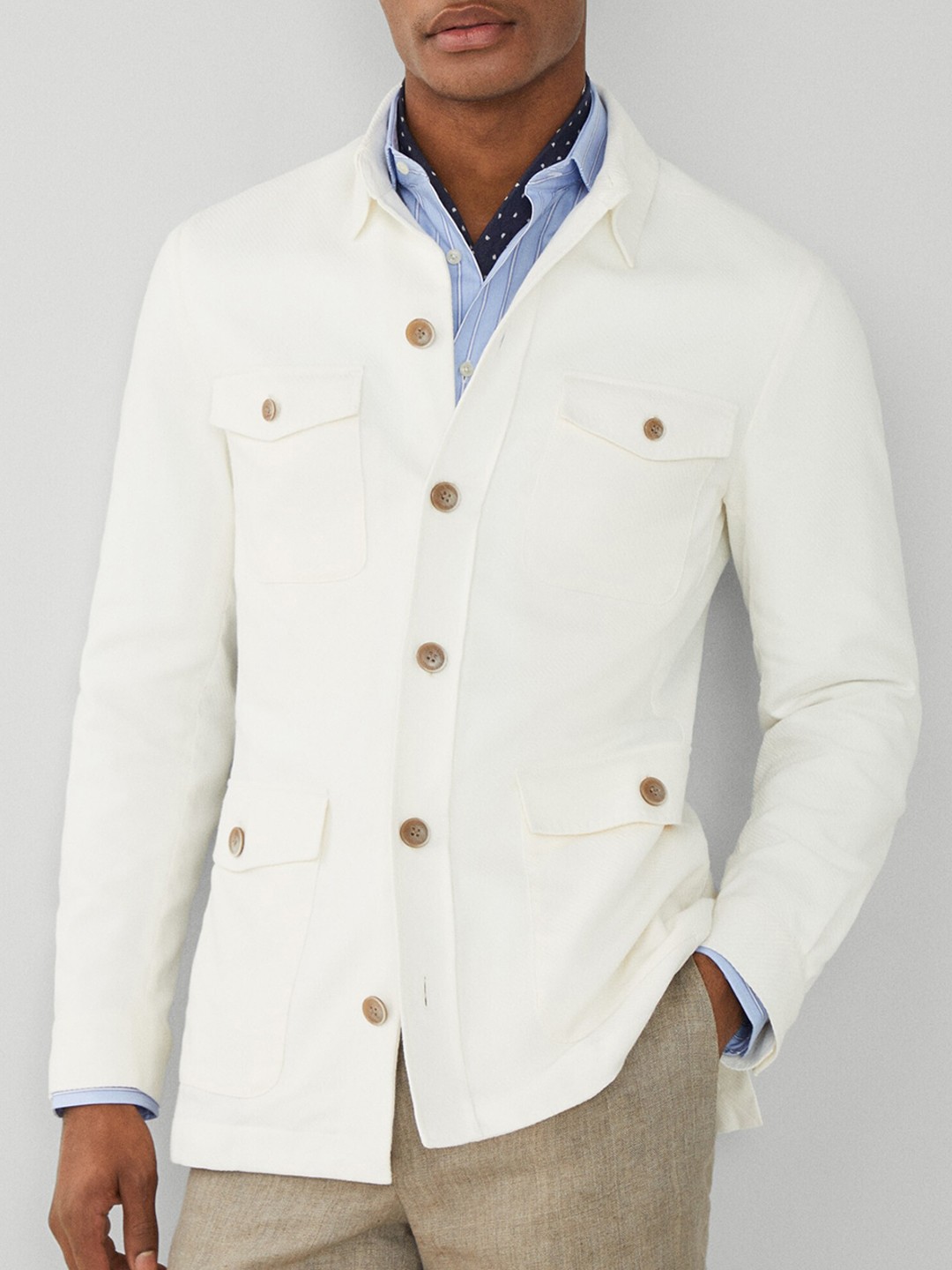 

HACKETT LONDON Spread Collar Cotton Tailored Jacket, Cream
