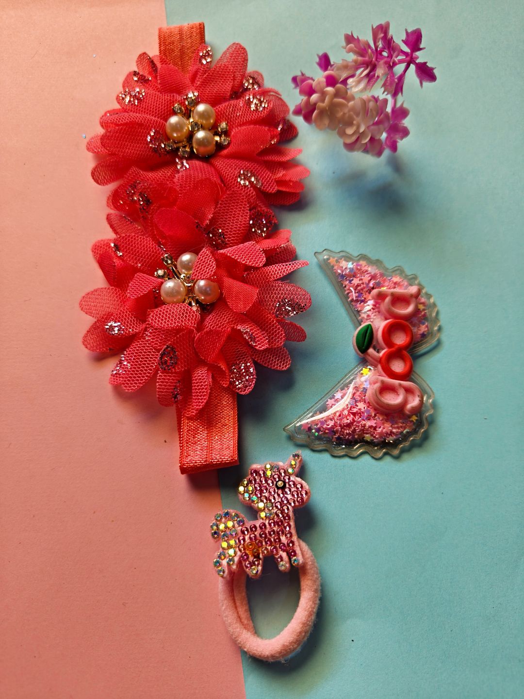 

Proplady Girls Set of 3 Embellished Hair Accessory Set, Red