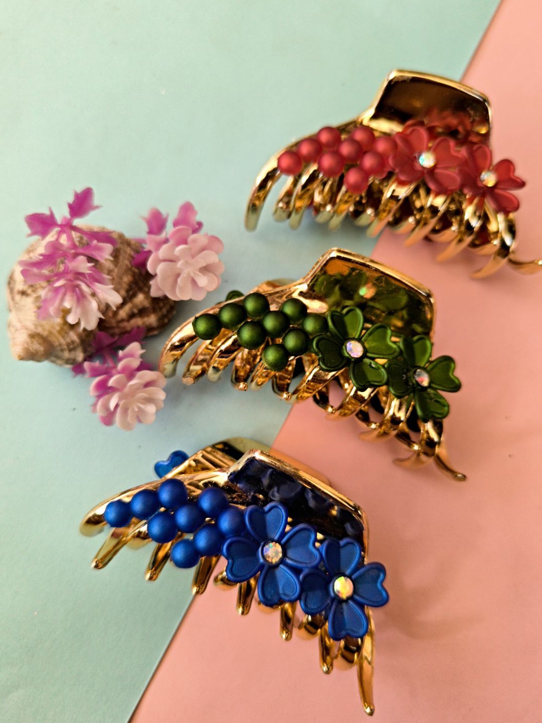 

Proplady Women Set of 3 Embellished Claw Clip Hair Accessory, Red