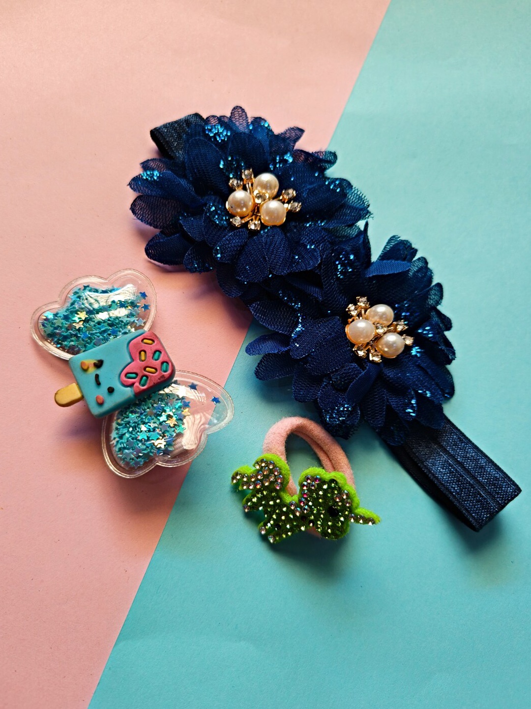 

Proplady Girls Set of 3 Embellished Hair Accessory Set, Navy blue