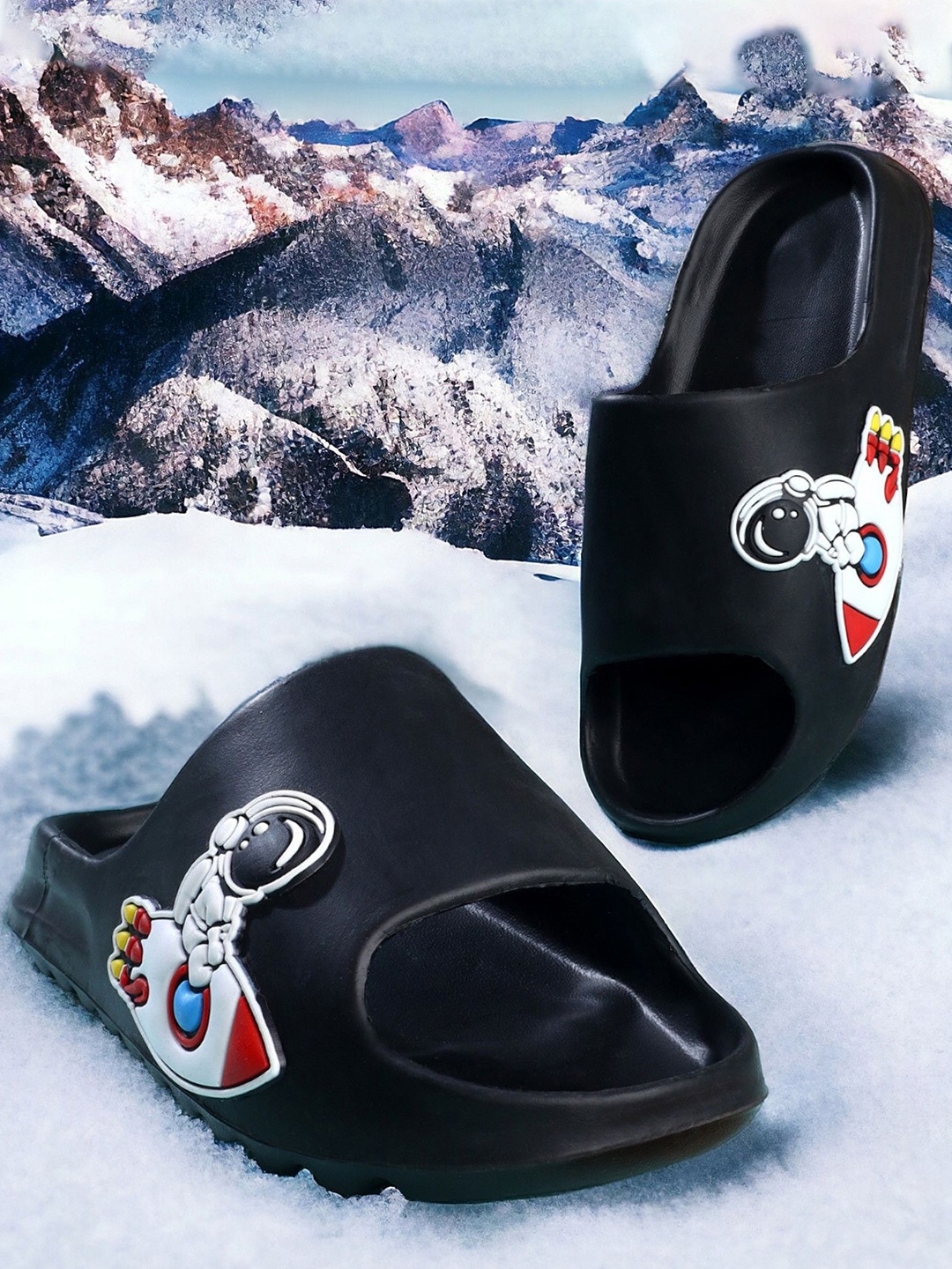 

Pampy Angel Men Printed Croslite Sliders, Black