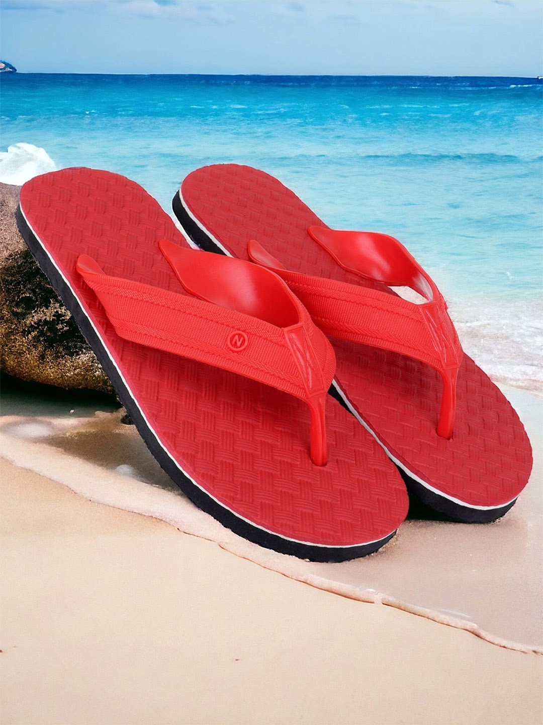 

Pampy Angel Men Striped Croslite Thong Flip-Flops, Red