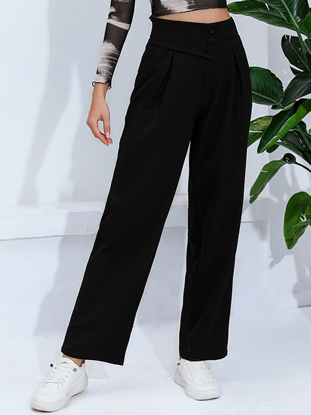 

LULU & SKY Women Straight Fit High-Rise Trousers, Black