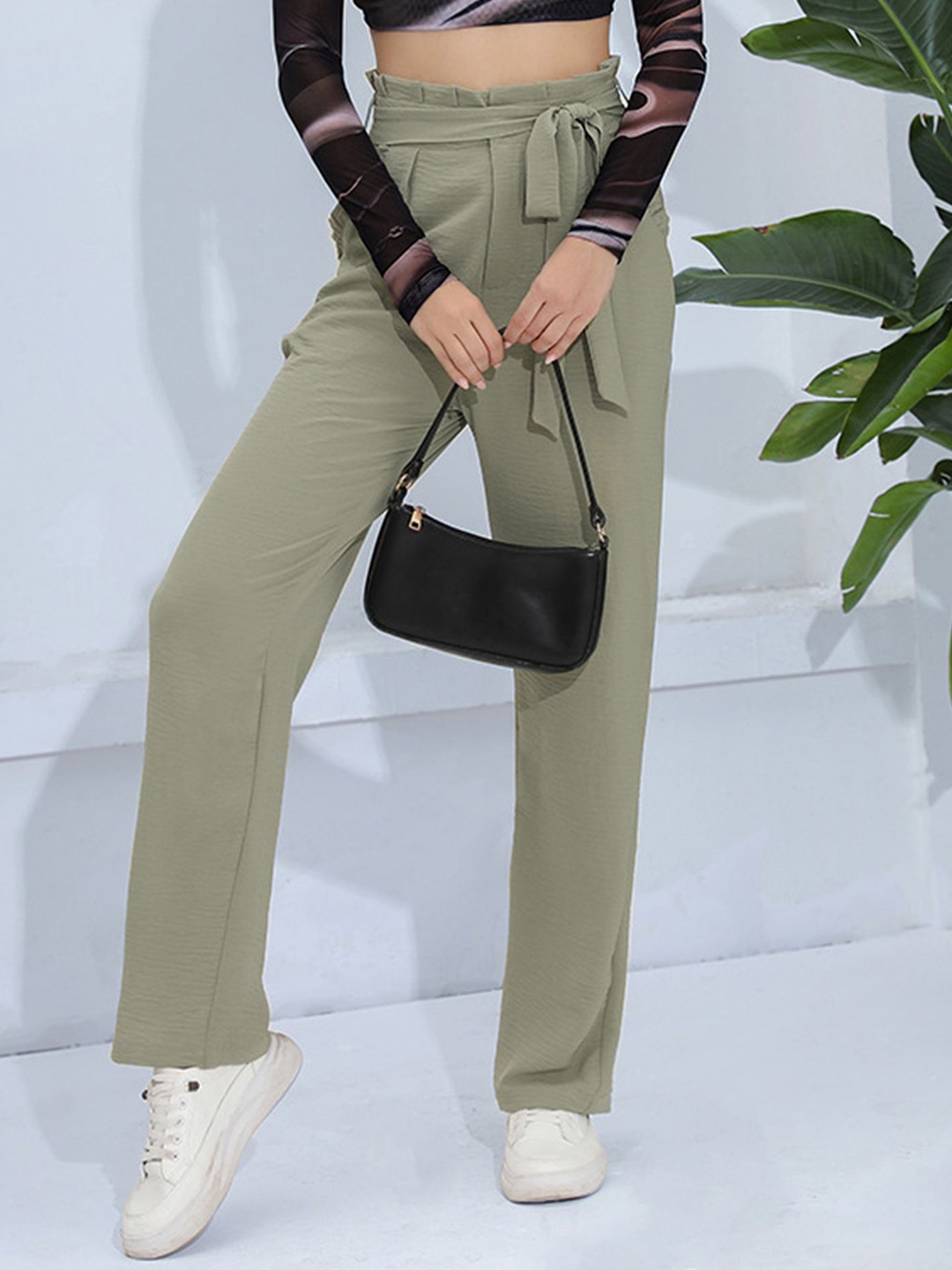 

LULU & SKY Women Straight Fit High-Rise Trousers, Green
